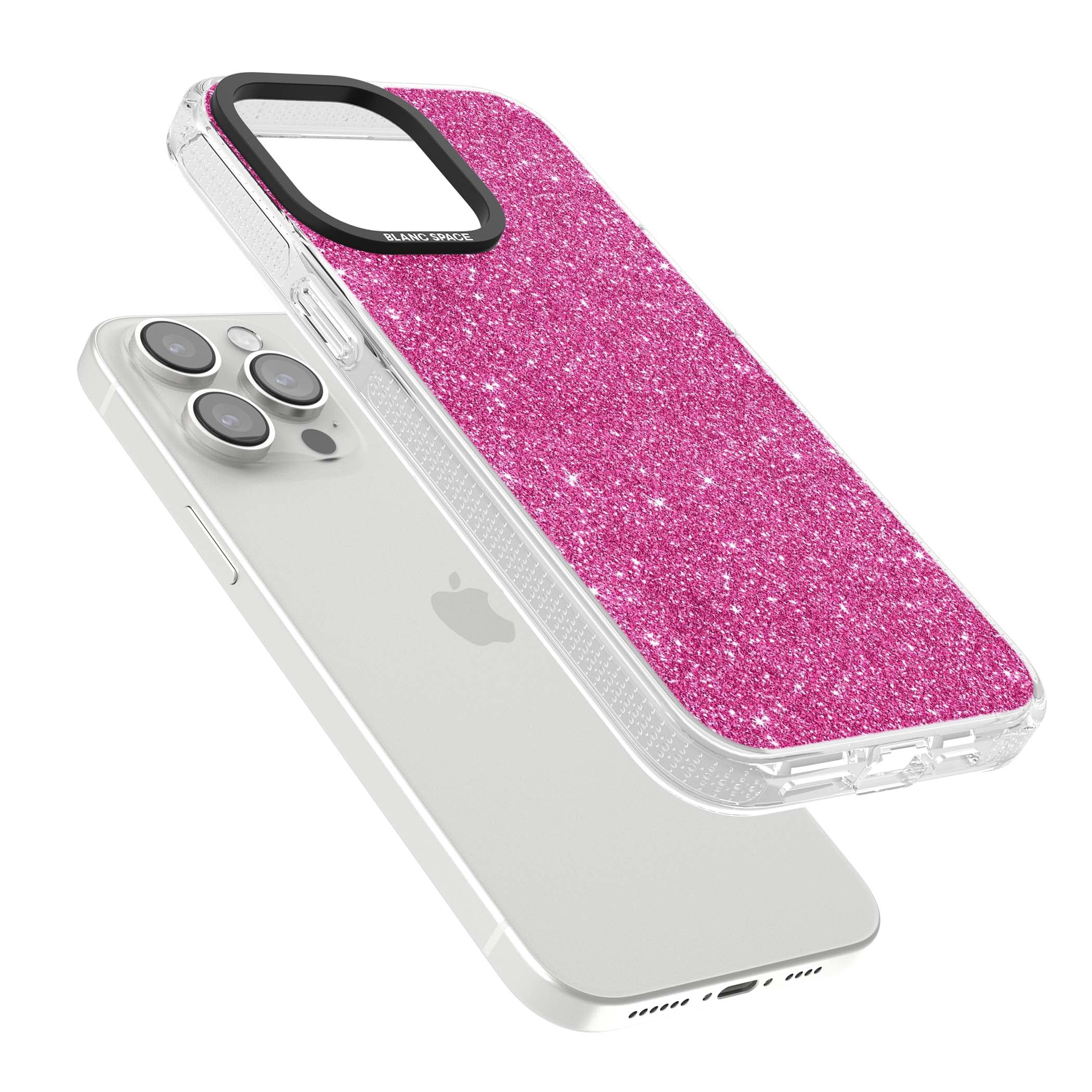 Pink Glitter Y2K iPhone case featuring hot pink glitter wallpaper with sparkle shimmer effect | Clear Case Impact Air case for iPhone 15 Pro, iPhone 15 Pro Max