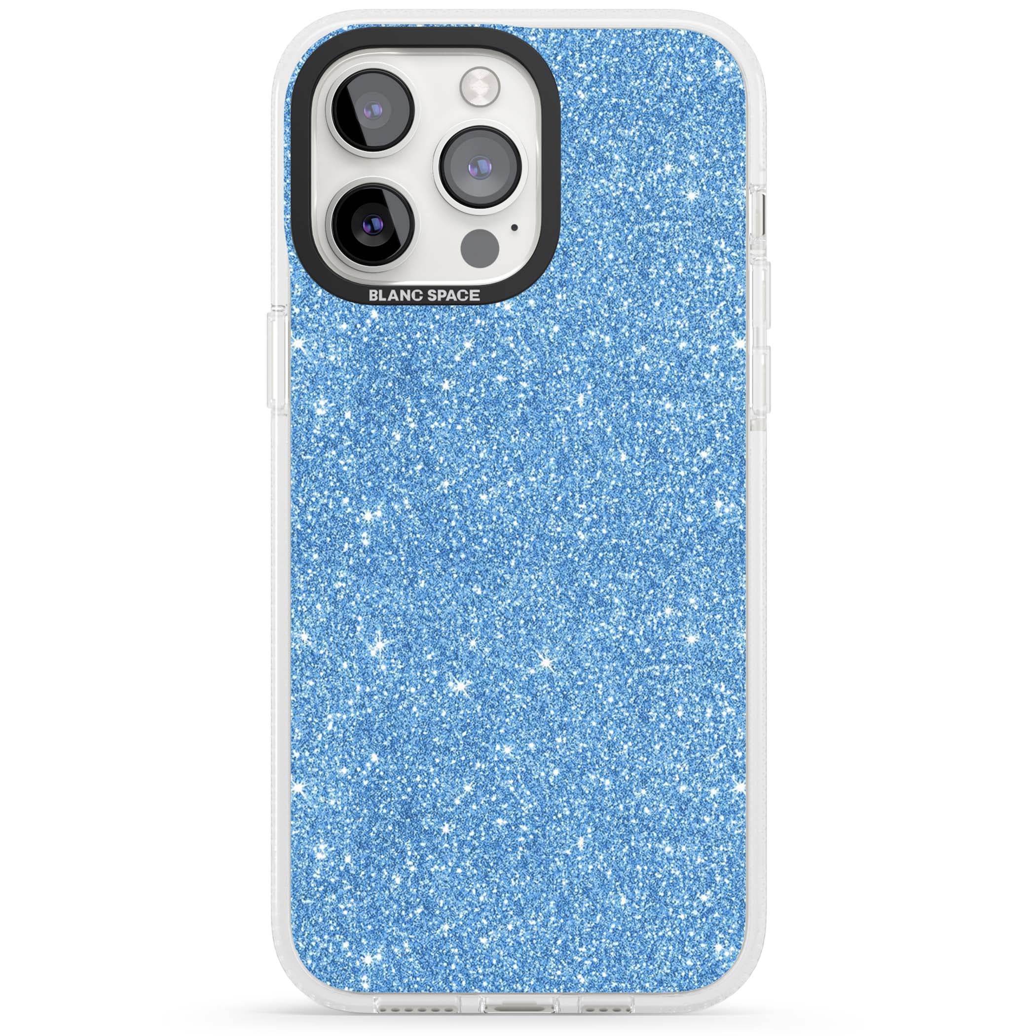Blue Glitter blue glitter iPhone case featuring dense sparkling cerulean glitter with a glamorous shimmering finish | Clear Case Impact Air case for iPhone 15 Pro, iPhone 15 Pro Max