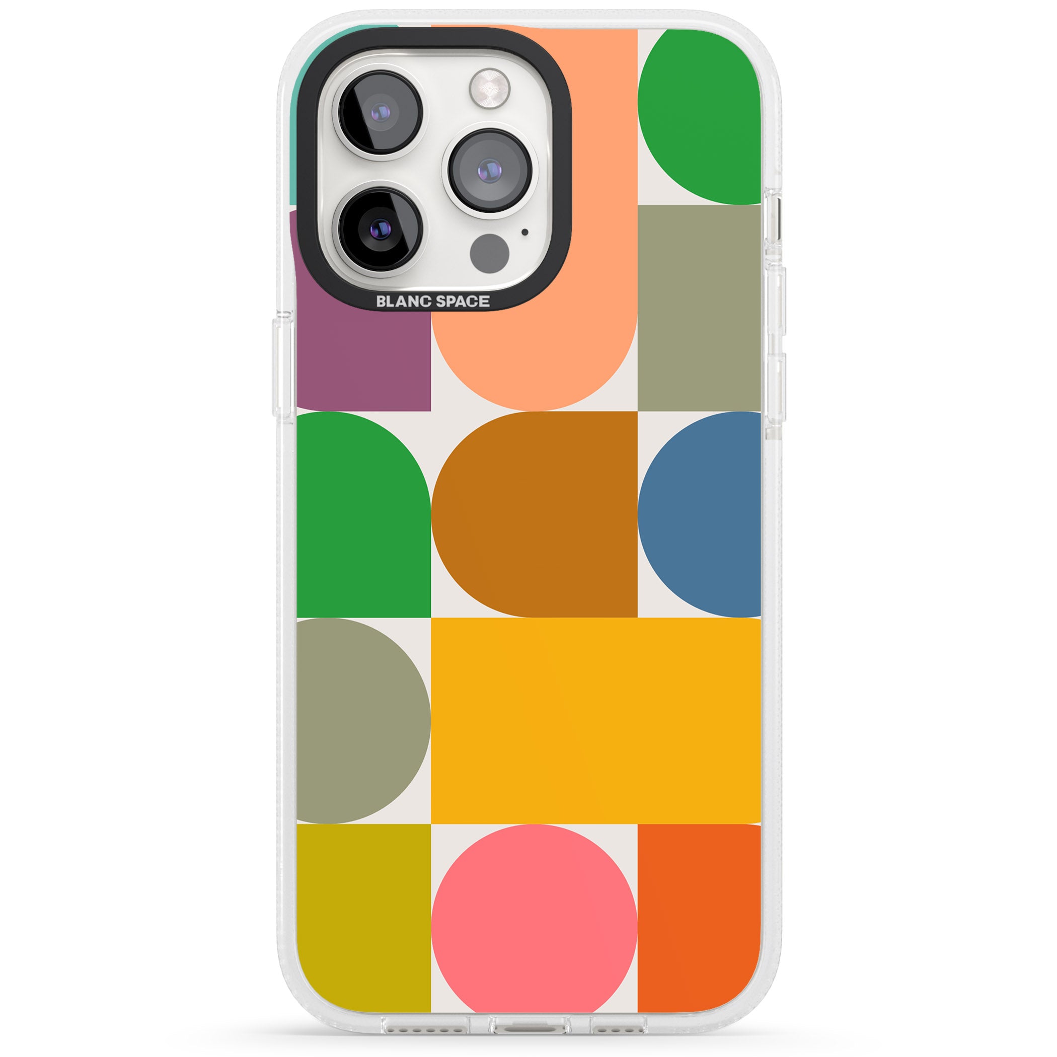 Abstract Retro Shapes: Rainbow Mix iPhone 15 Pro Max / 15 Pro / 14 Pro Max / 14 Pro / 13 Pro Clear Case Impact Air - Blanc Space