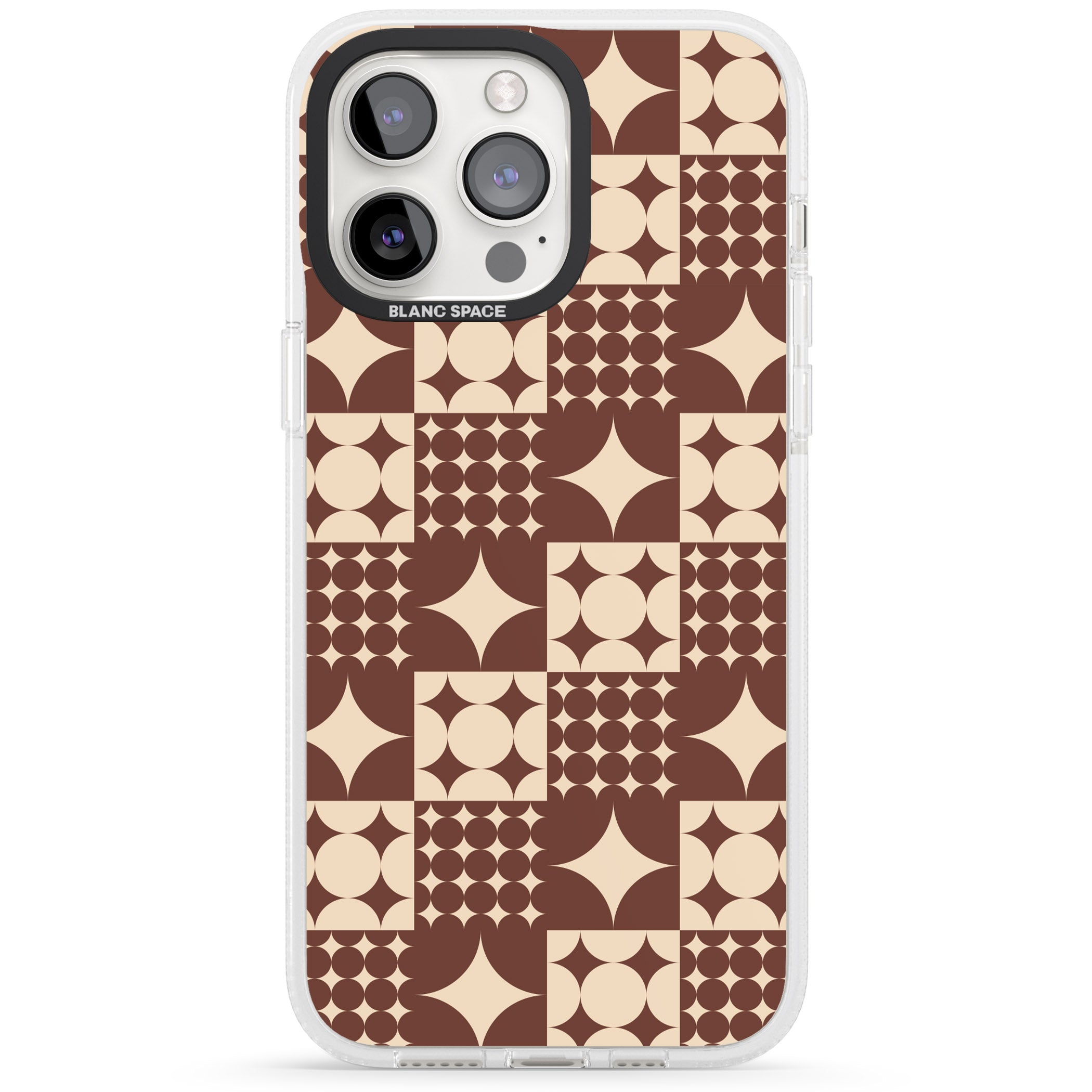 Mid-Century Brown Checked iPhone 15 Pro Max / 15 Pro / 14 Pro Max / 14 Pro / 13 Pro Clear Case Impact Air - Blanc Space