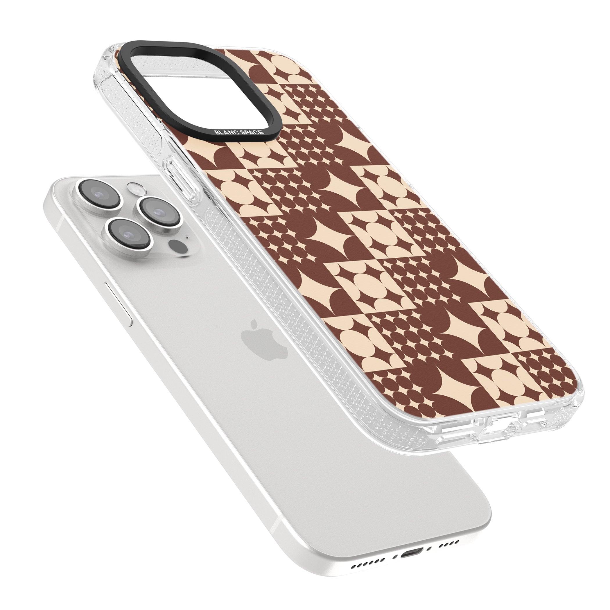 Mid-Century Brown Checked iPhone 15 Pro Max / 15 Pro / 14 Pro Max / 14 Pro / 13 Pro Clear Case Impact Air - Blanc Space
