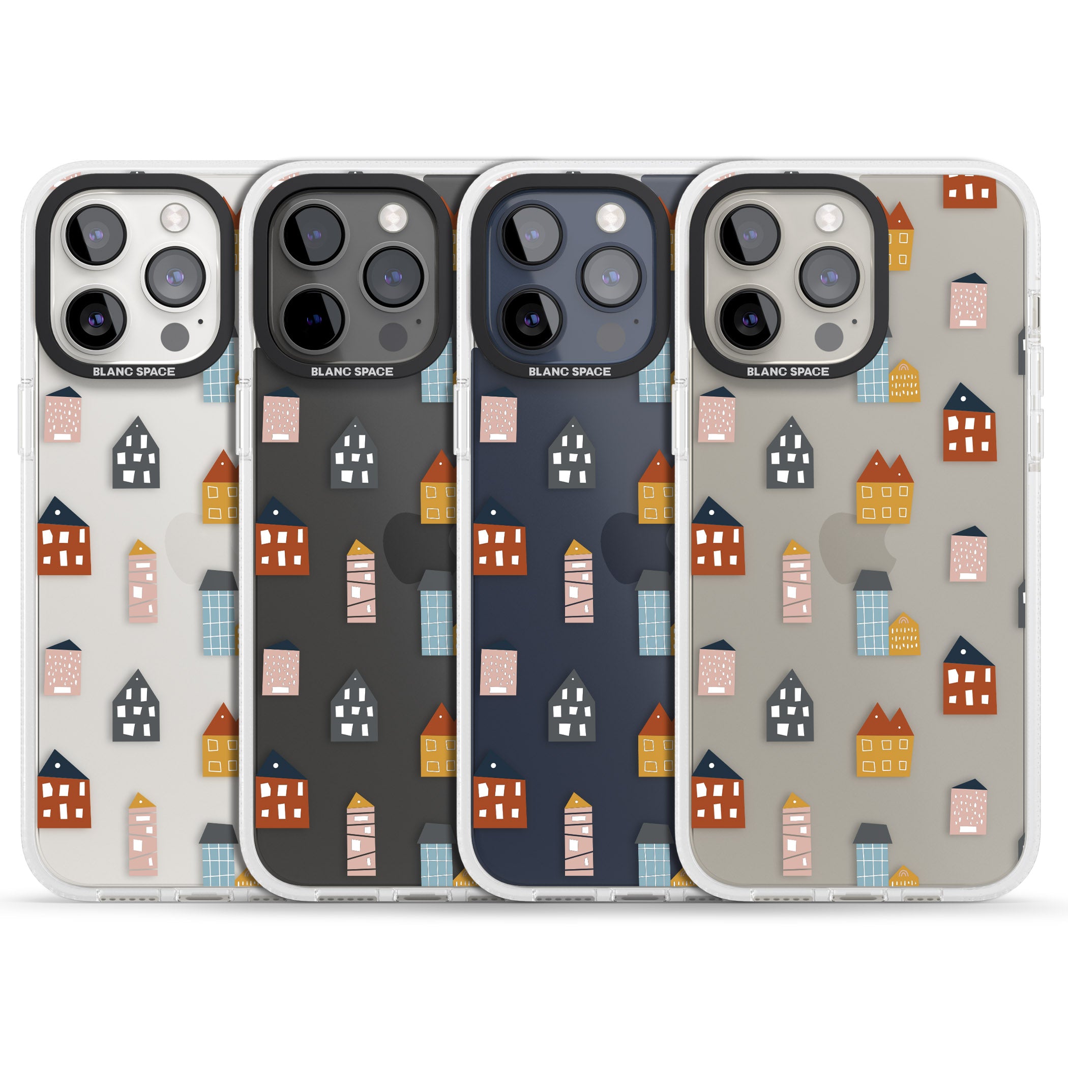 Cute Scandinavian Buildings iPhone 15 Pro Max / 15 Pro / 14 Pro Max / 14 Pro / 13 Pro Clear Case Impact Air - Blanc Space