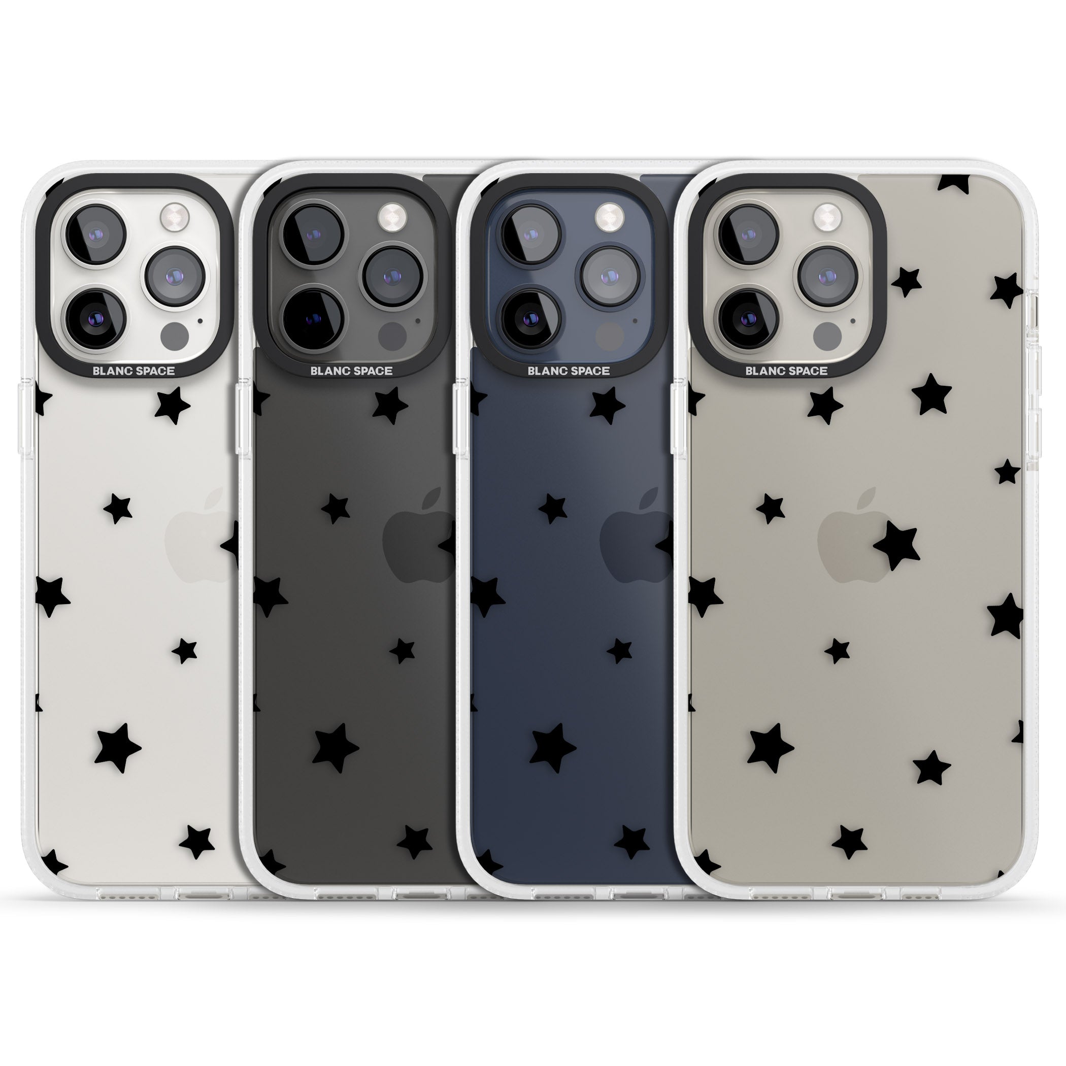 Black Stars Pattern iPhone 15 Pro Max / 15 Pro / 14 Pro Max / 14 Pro / 13 Pro Clear Case Impact Air - Blanc Space