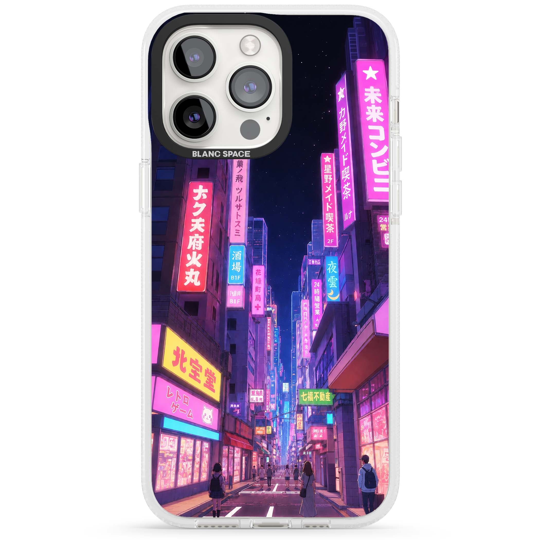 Shibuya At Night Japanese neon city iPhone case featuring glowing kanji signs, pink storefronts and a Tokyo street at n | Clear Case Impact Air case for iPhone 15 Pro, iPhone 15 Pro Max