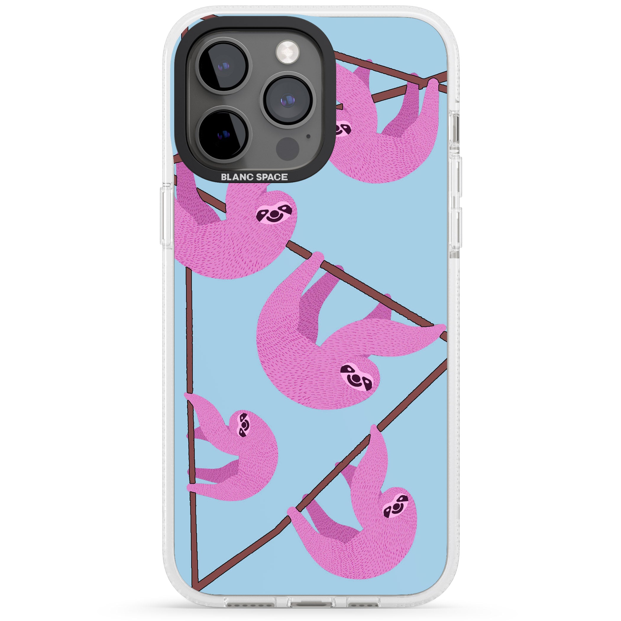 Pink Sloth iPhone 15 Pro Max / 15 Pro / 14 Pro Max / 14 Pro / 13 Pro Clear Case Impact Air - Blanc Space
