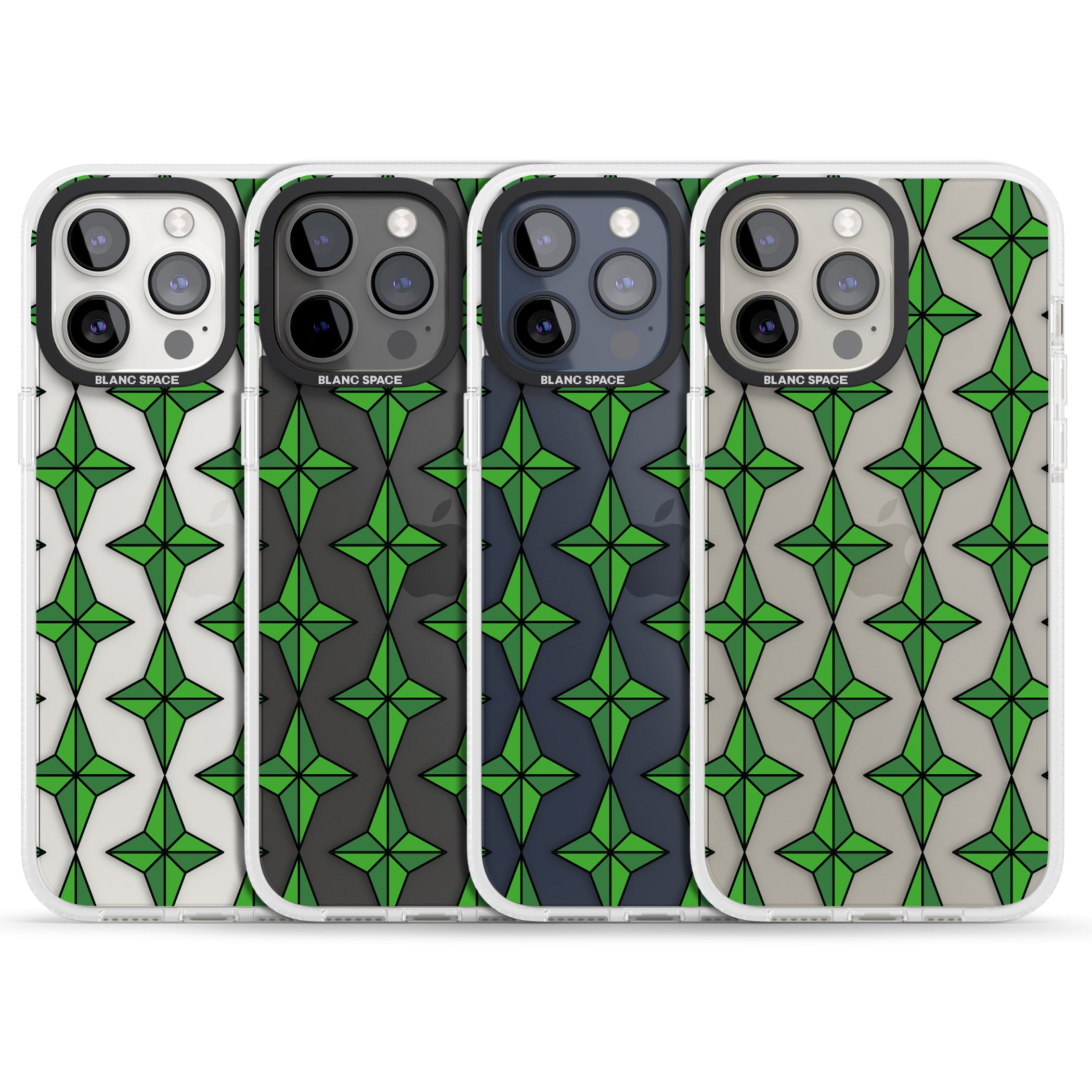 Emerald Stars Pattern (Clear) iPhone 15 Pro Max / 15 Pro / 14 Pro Max / 14 Pro / 13 Pro Clear Case Impact Air - Blanc Space