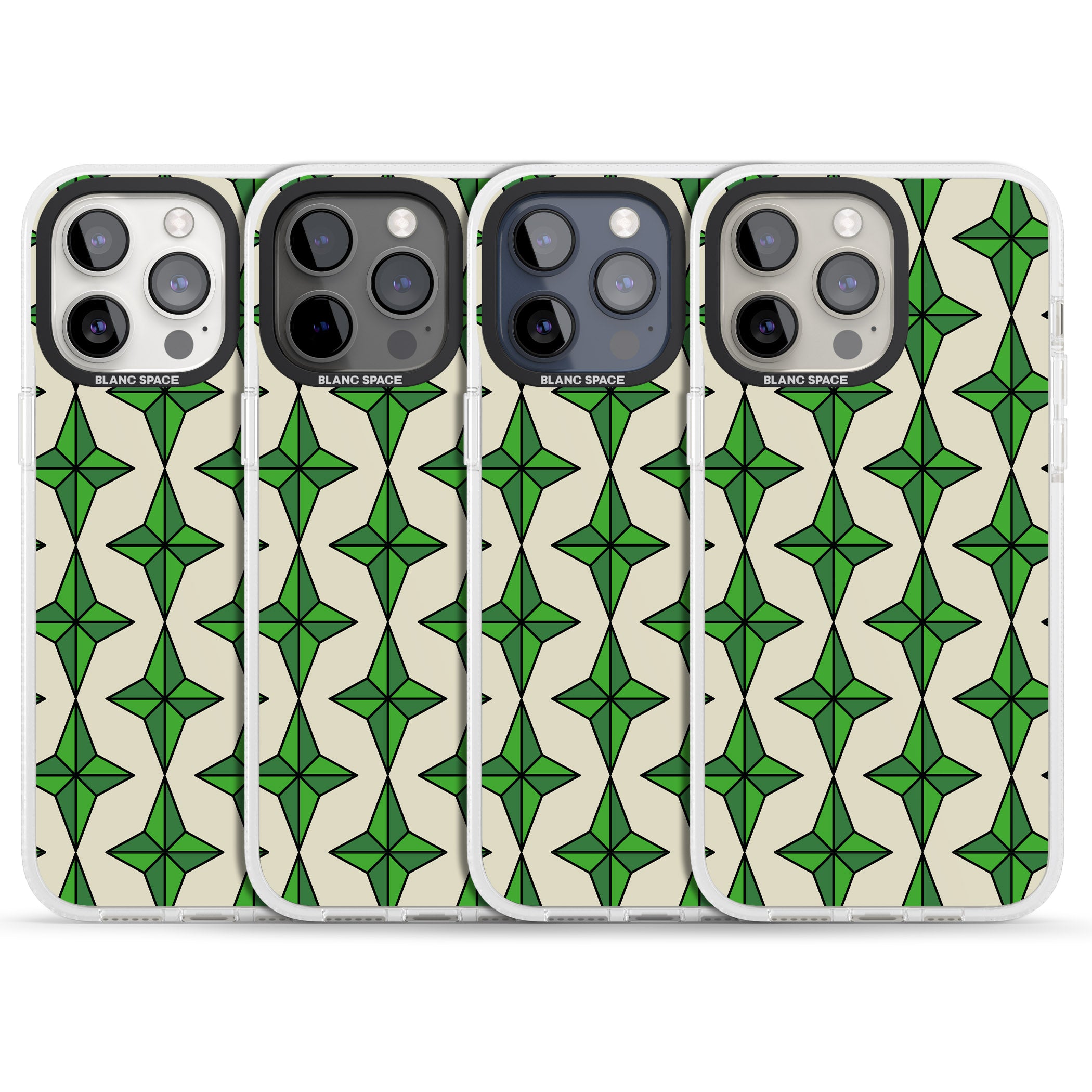 Emerald Stars Pattern iPhone 15 Pro Max / 15 Pro / 14 Pro Max / 14 Pro / 13 Pro Clear Case Impact Air - Blanc Space