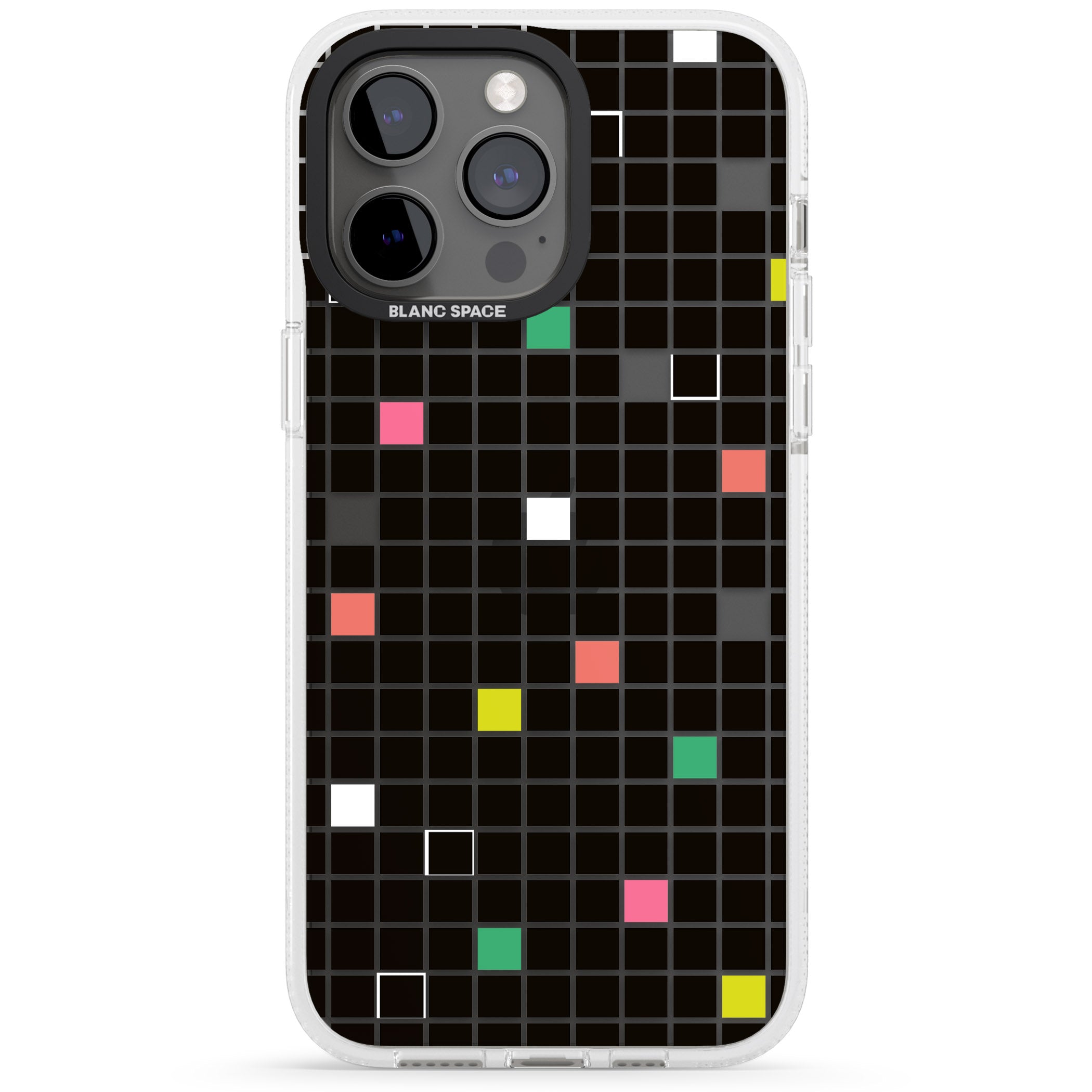 Vibrant Black Geometric Grid iPhone 15 Pro Max / 15 Pro / 14 Pro Max / 14 Pro / 13 Pro Clear Case Impact Air - Blanc Space