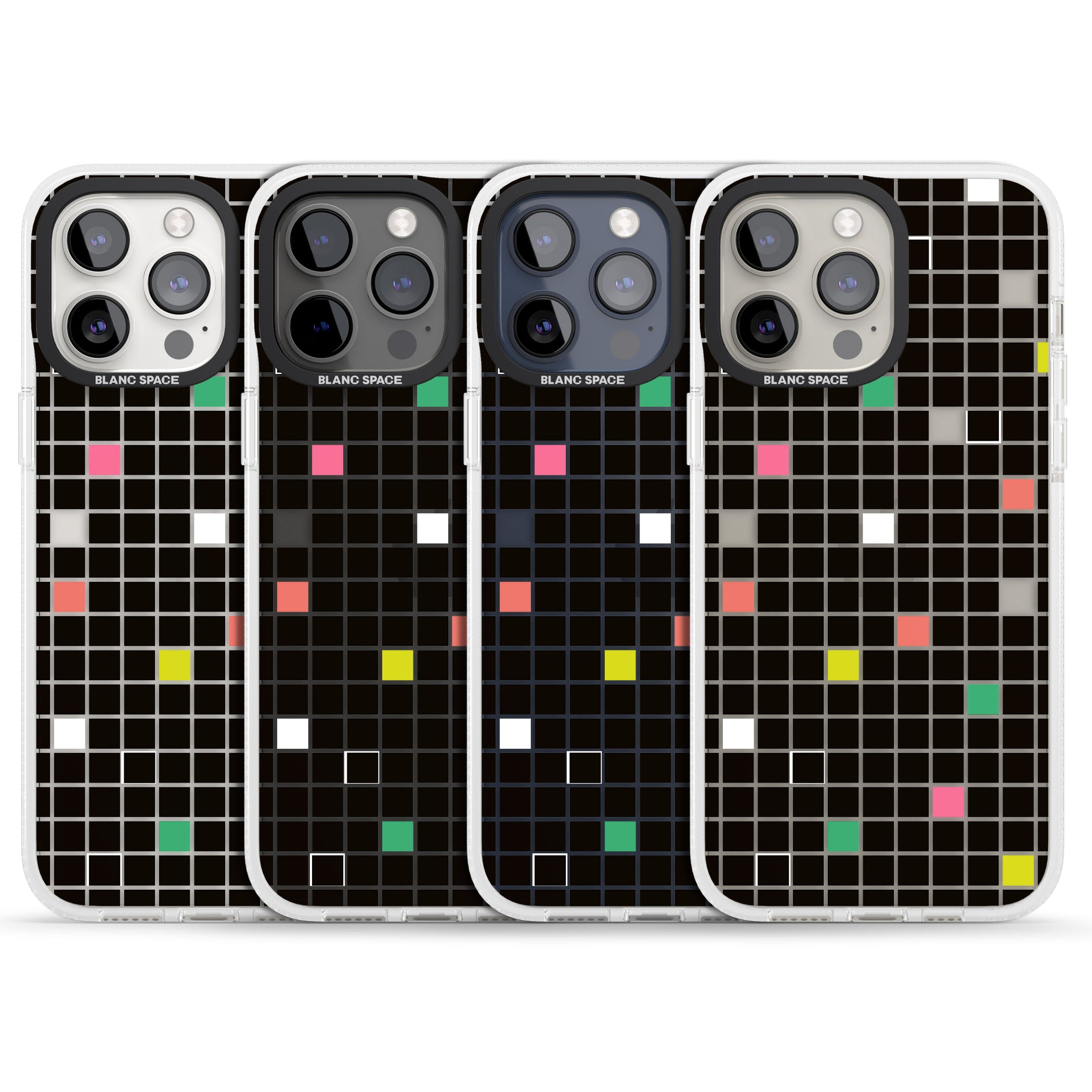 Vibrant Black Geometric Grid iPhone 15 Pro Max / 15 Pro / 14 Pro Max / 14 Pro / 13 Pro Clear Case Impact Air - Blanc Space