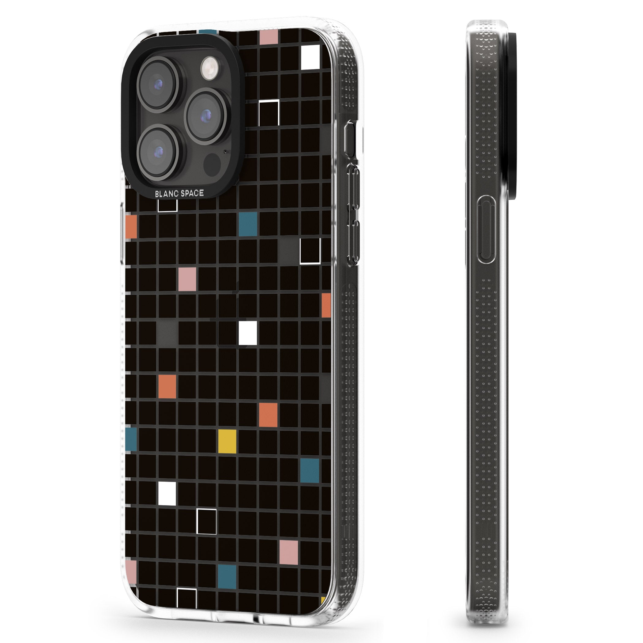 Earthtone Black Geometric Grid iPhone 15 Pro Max / 15 Pro / 14 Pro Max / 14 Pro / 13 Pro Clear Case Impact Air - Blanc Space