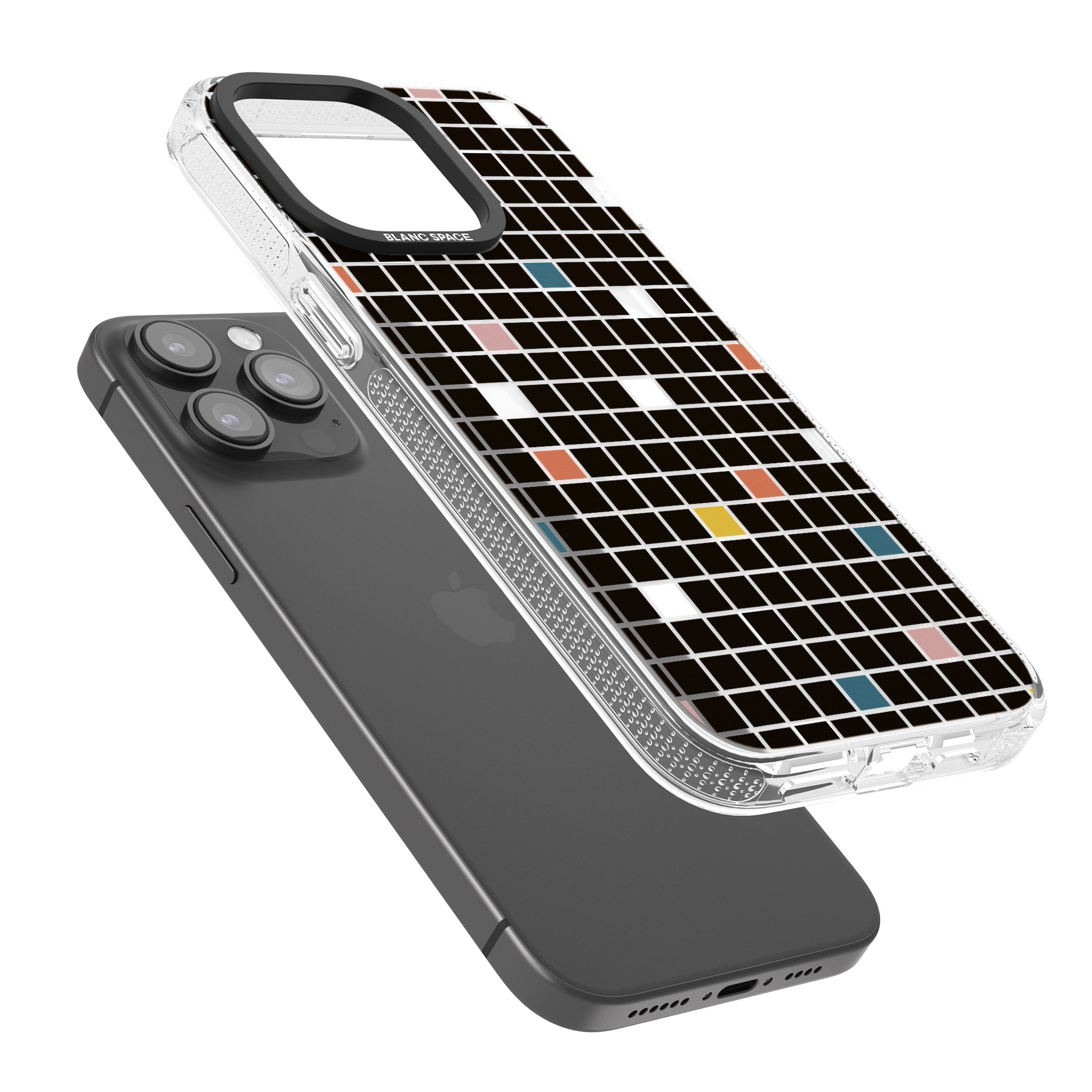 Earthtone Black Geometric Grid iPhone 15 Pro Max / 15 Pro / 14 Pro Max / 14 Pro / 13 Pro Clear Case Impact Air - Blanc Space