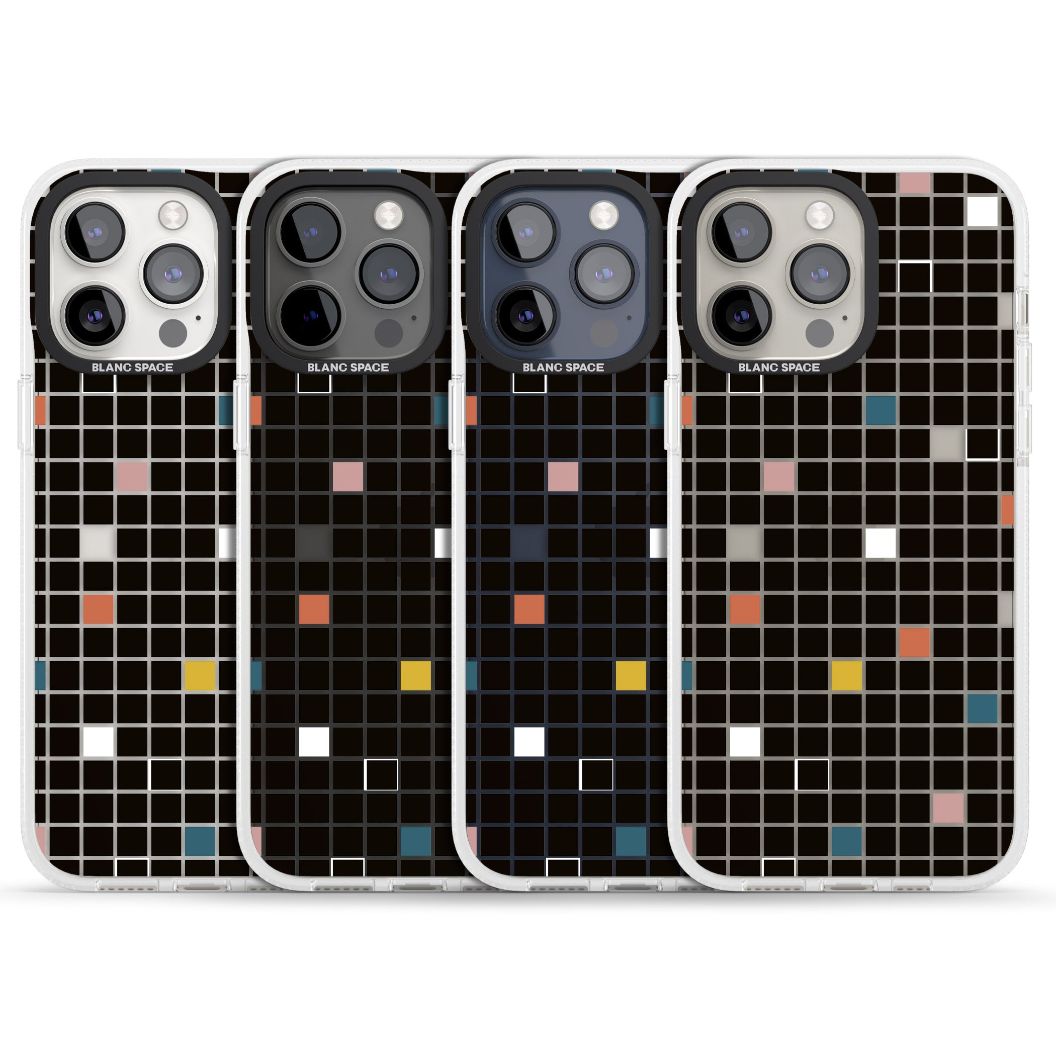Earthtone Black Geometric Grid iPhone 15 Pro Max / 15 Pro / 14 Pro Max / 14 Pro / 13 Pro Clear Case Impact Air - Blanc Space