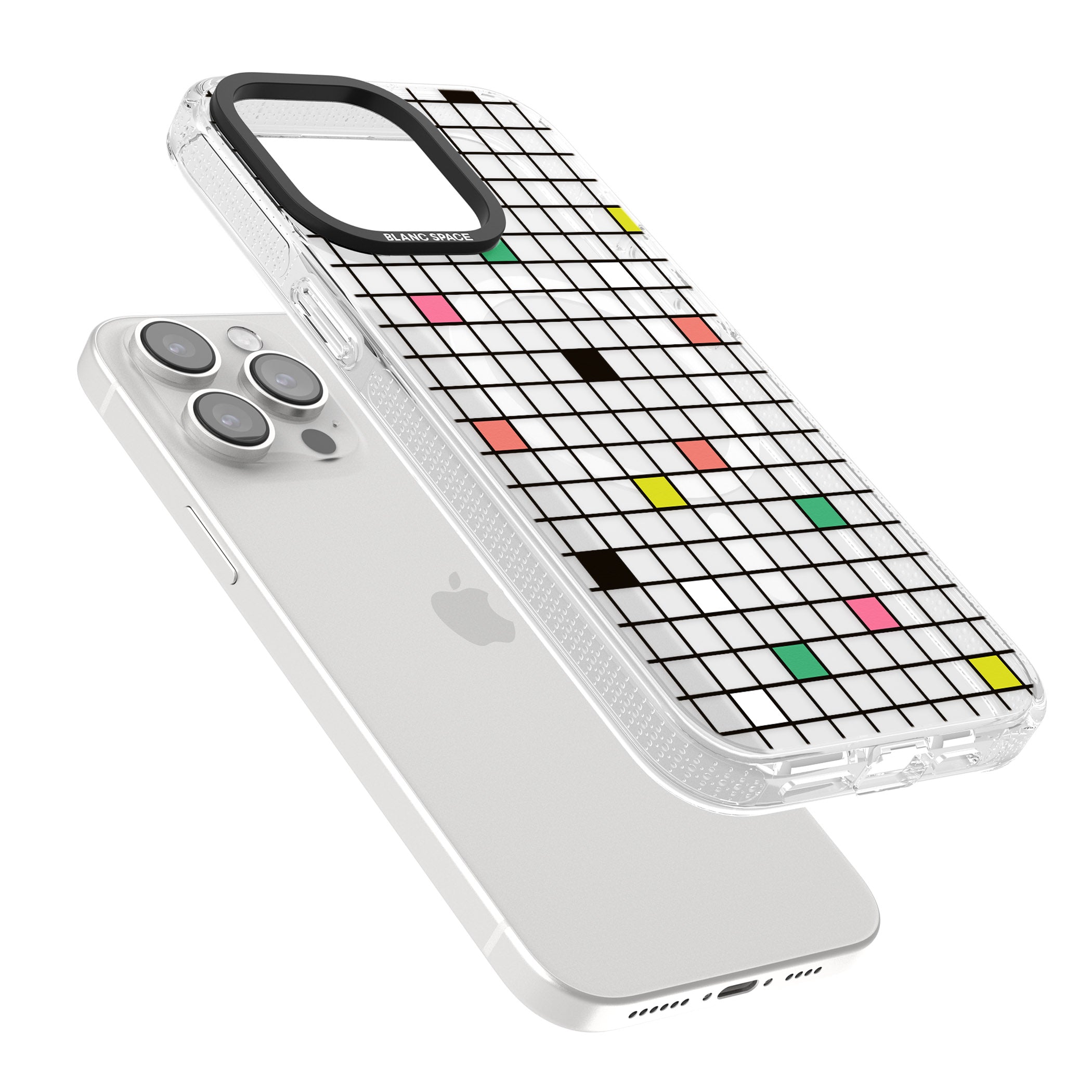 Vibrant Clear Geometric Grid iPhone 15 Pro Max / 15 Pro / 14 Pro Max / 14 Pro / 13 Pro Clear Case Impact Air - Blanc Space