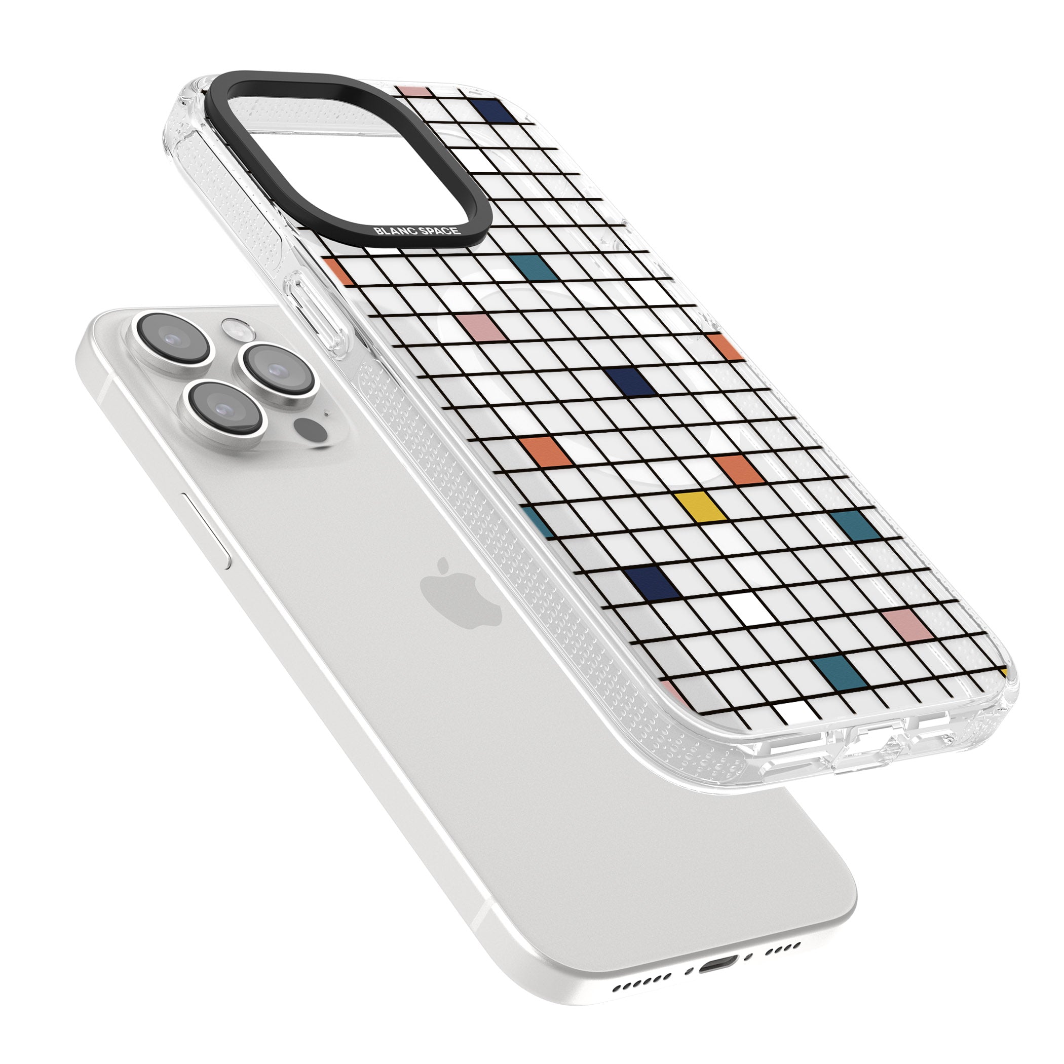 Earthtone Clear Geometric Grid iPhone 15 Pro Max / 15 Pro / 14 Pro Max / 14 Pro / 13 Pro Clear Case Impact Air - Blanc Space