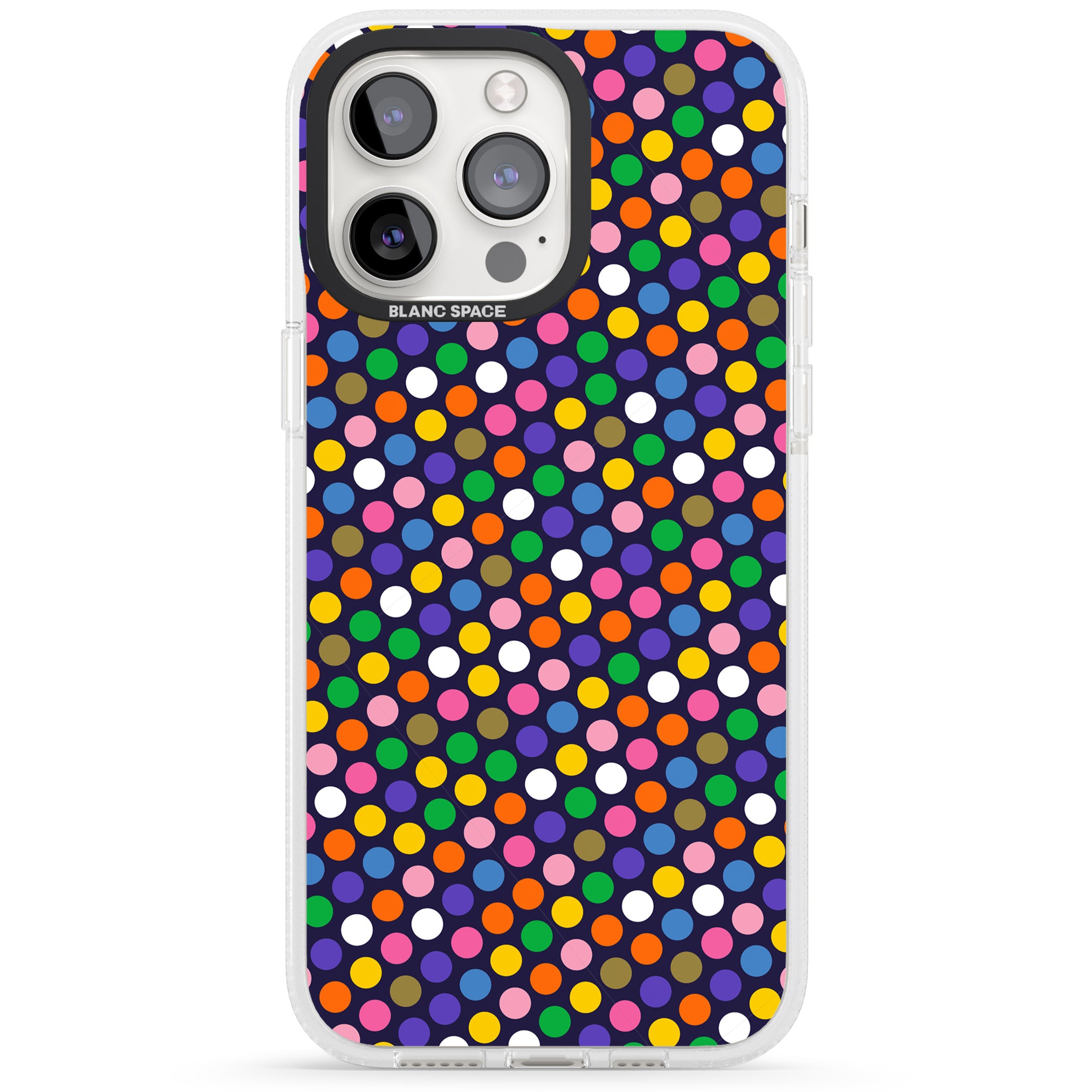 Multicolour Polka-dot Fiesta (Purple) iPhone 15 Pro Max / 15 Pro / 14 Pro Max / 14 Pro / 13 Pro Clear Case Impact Air - Blanc Space