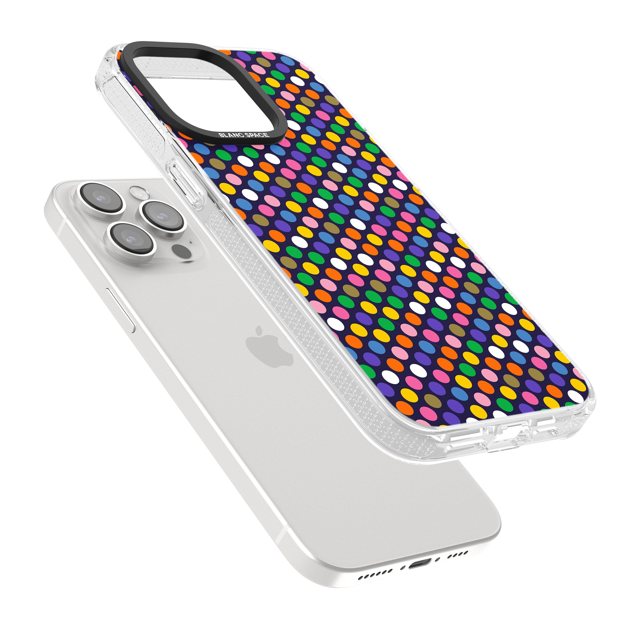 Multicolour Polka-dot Fiesta (Purple) iPhone 15 Pro Max / 15 Pro / 14 Pro Max / 14 Pro / 13 Pro Clear Case Impact Air - Blanc Space