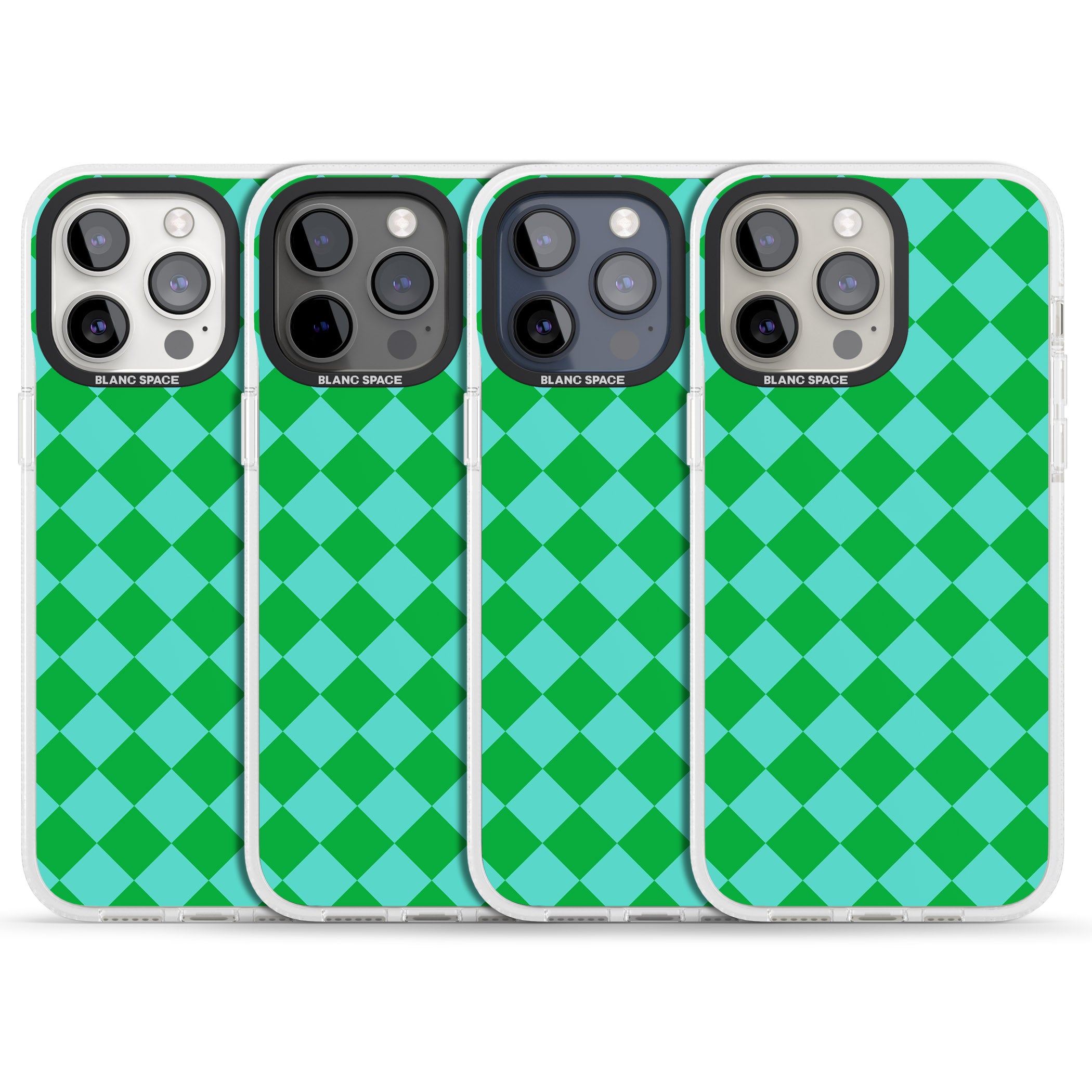 Retro Green Diamond Plaid iPhone 15 Pro Max / 15 Pro / 14 Pro Max / 14 Pro / 13 Pro Clear Case Impact Air - Blanc Space