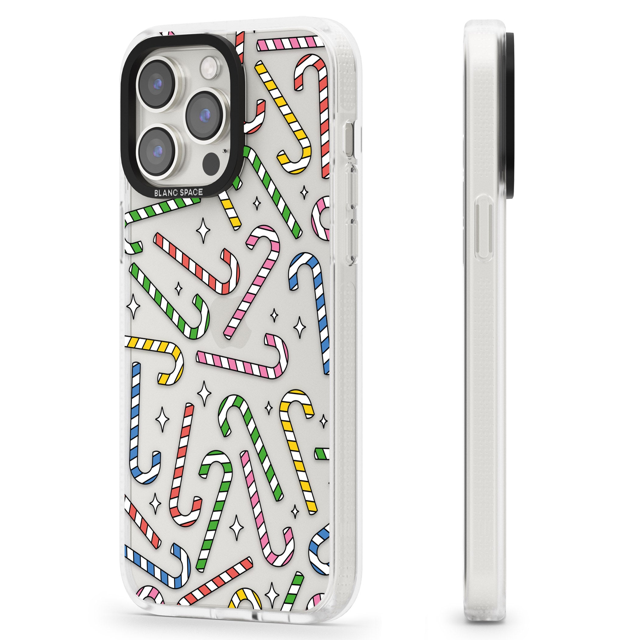 Colourful Stars & Candy Canes iPhone 15 Pro Max / 15 Pro / 14 Pro Max / 14 Pro / 13 Pro Clear Case Impact Air - Blanc Space