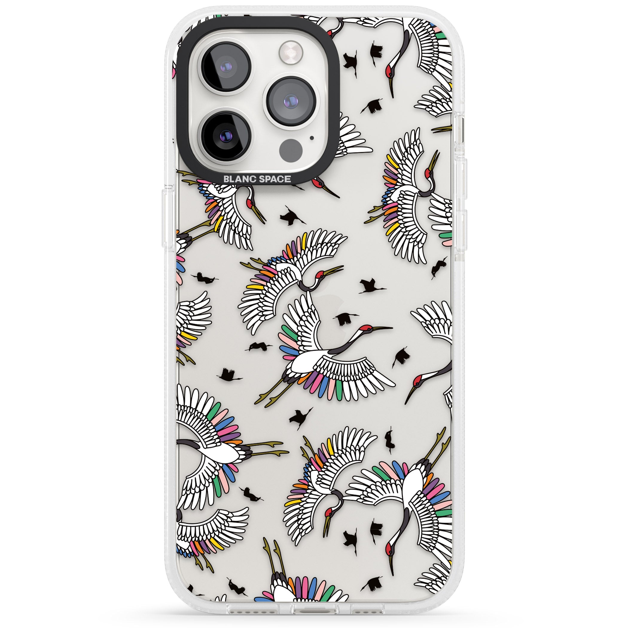 Colourful Crane Pattern iPhone 15 Pro Max / 15 Pro / 14 Pro Max / 14 Pro / 13 Pro Clear Case Impact Air - Blanc Space