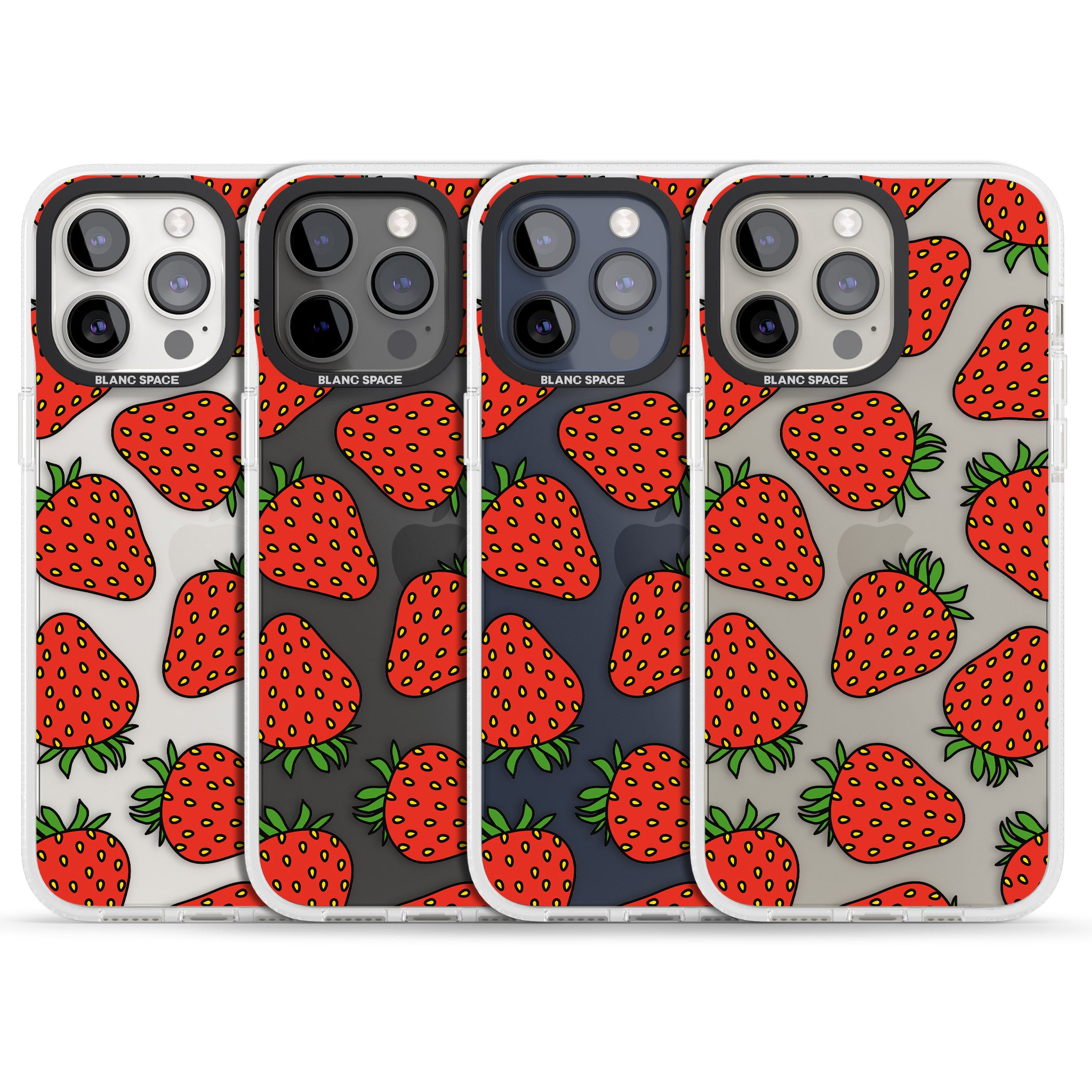 Strawberry Pattern iPhone 15 Pro Max / 15 Pro / 14 Pro Max / 14 Pro / 13 Pro Clear Case Impact Air - Blanc Space