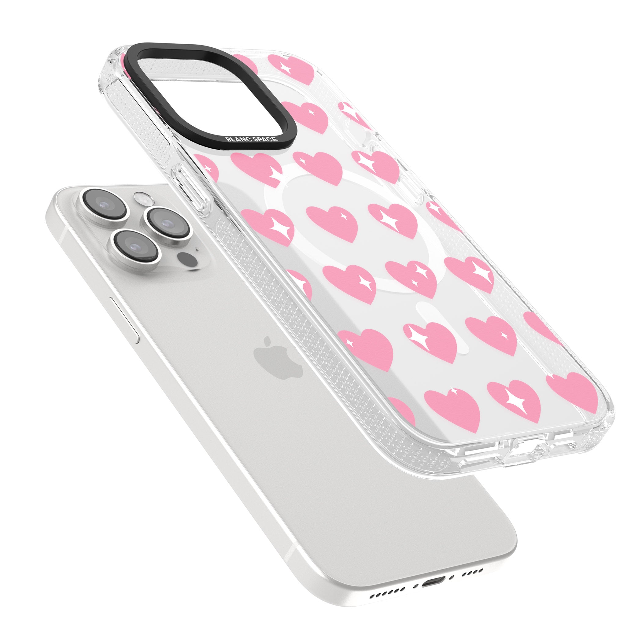 Sweet Hearts iPhone 15 Pro Max / 15 Pro / 14 Pro Max / 14 Pro / 13 Pro Clear Case Impact Air - Blanc Space