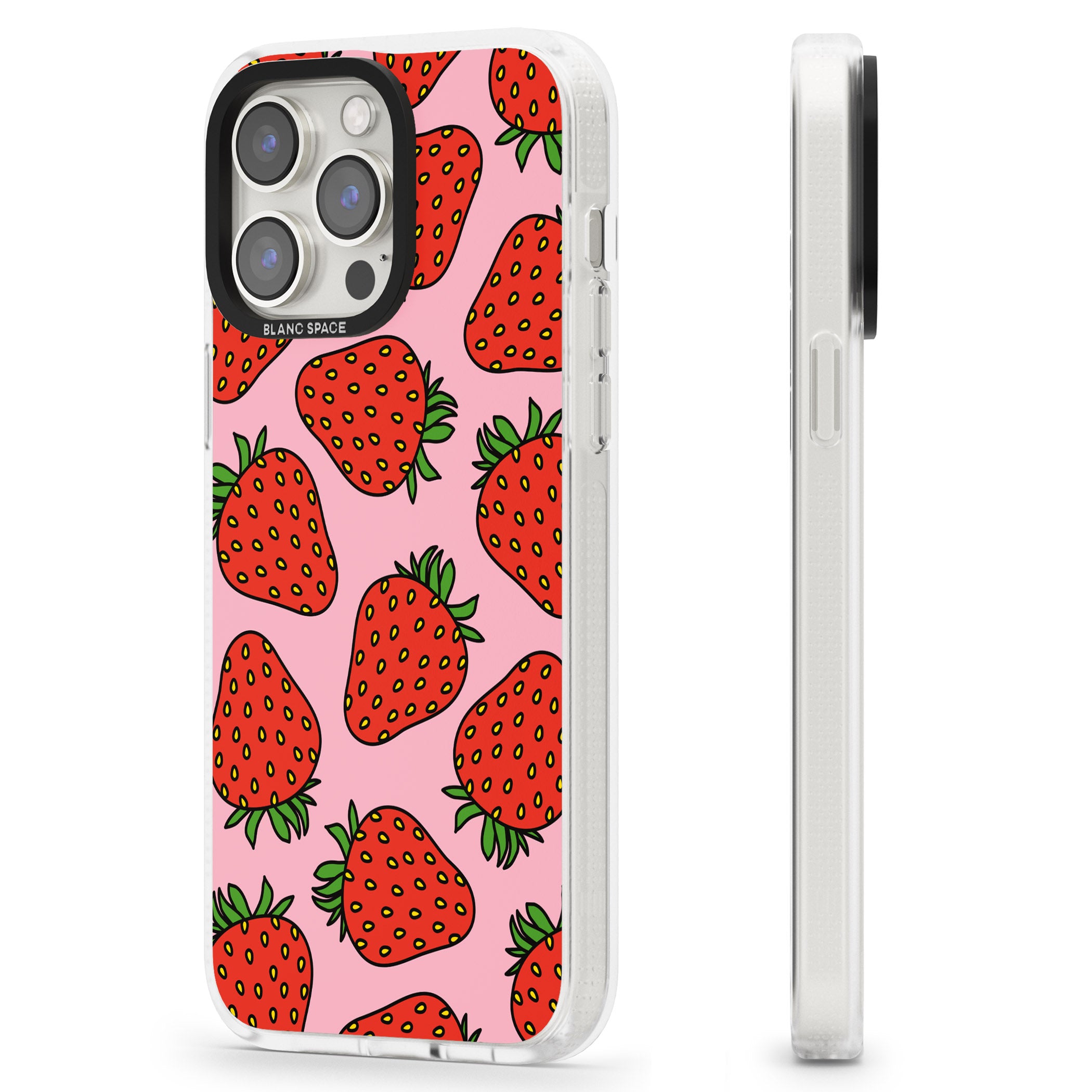 Strawberry Pattern (Pink) iPhone 15 Pro Max / 15 Pro / 14 Pro Max / 14 Pro / 13 Pro Clear Case Impact Air - Blanc Space