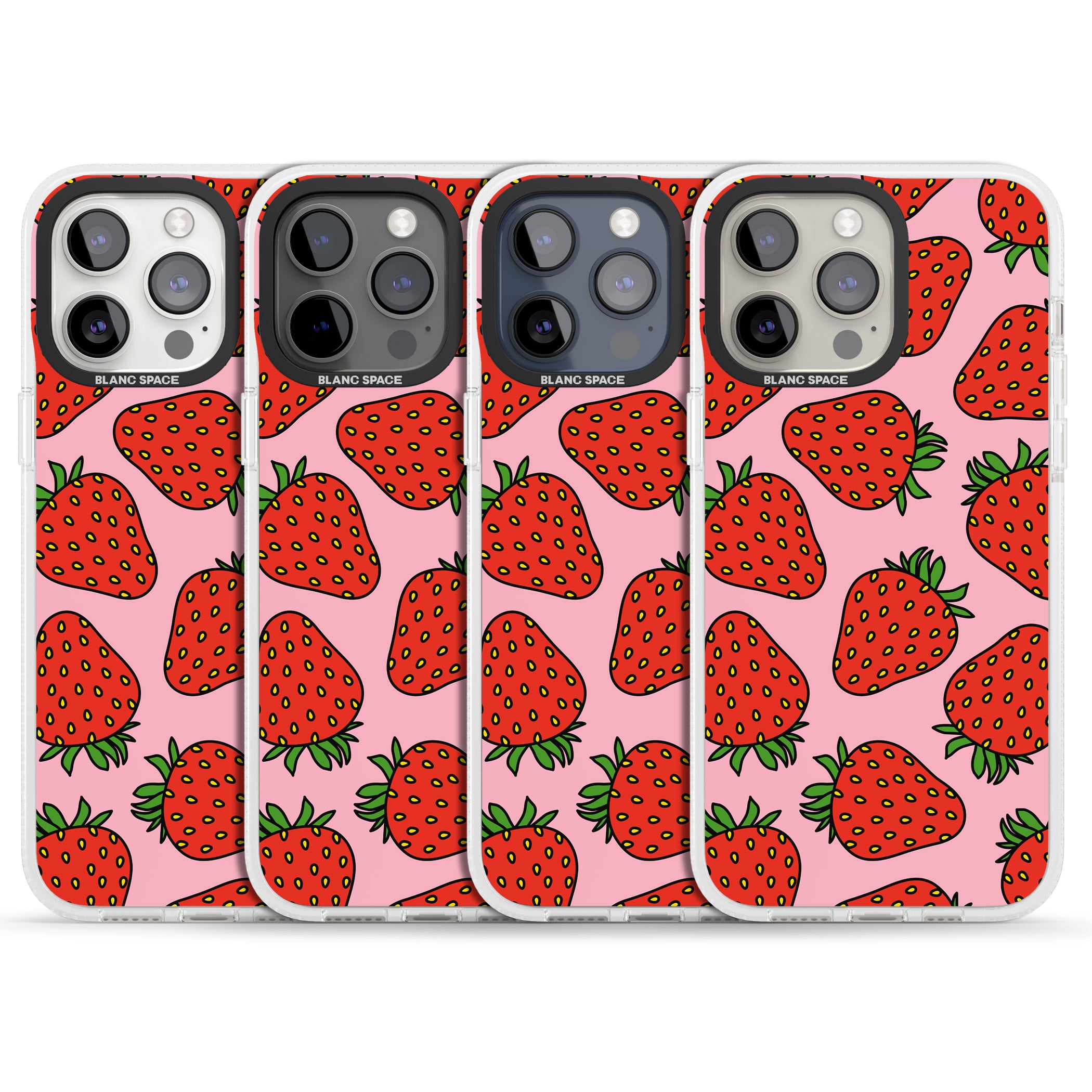 Strawberry Pattern (Pink) iPhone 15 Pro Max / 15 Pro / 14 Pro Max / 14 Pro / 13 Pro Clear Case Impact Air - Blanc Space