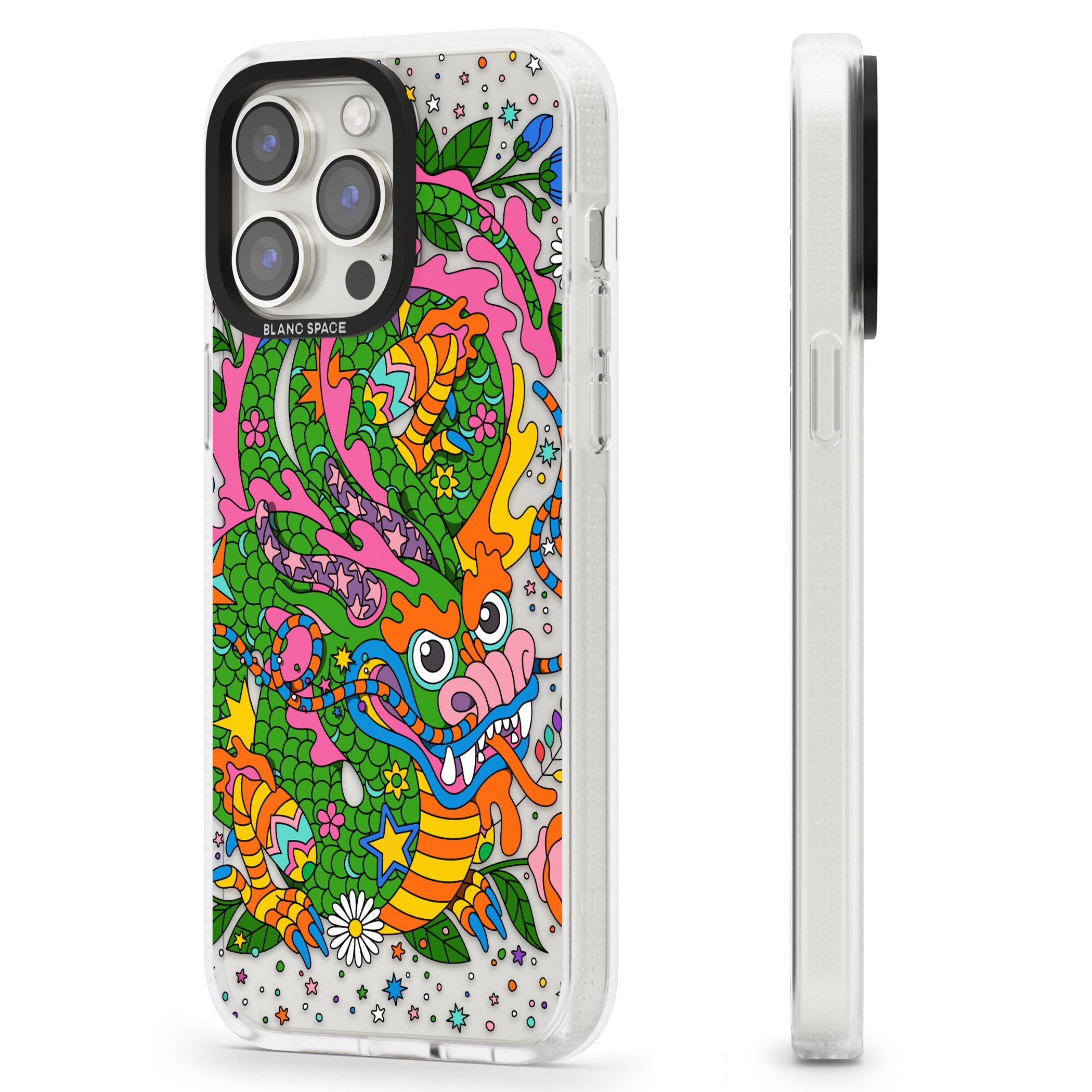 Psychedelic Jungle Dragon iPhone 15 Pro Max / 15 Pro / 14 Pro Max / 14 Pro / 13 Pro Clear Case Impact Air - Blanc Space
