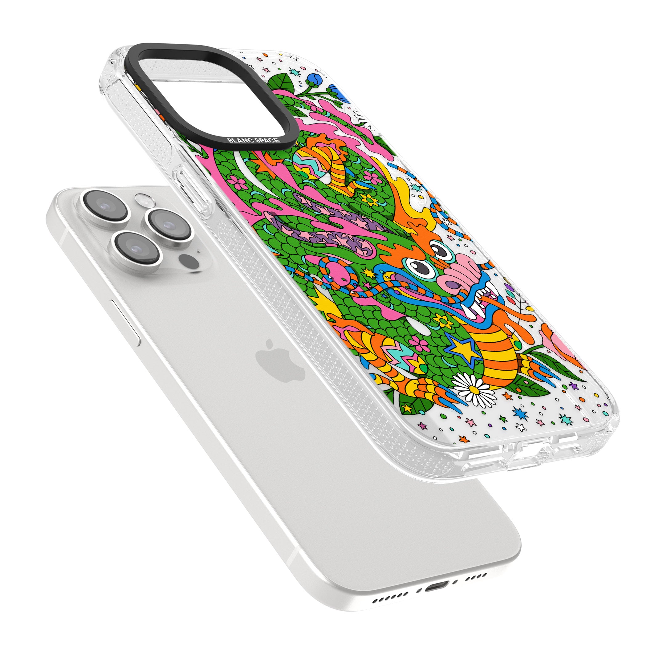 Psychedelic Jungle Dragon iPhone 15 Pro Max / 15 Pro / 14 Pro Max / 14 Pro / 13 Pro Clear Case Impact Air - Blanc Space