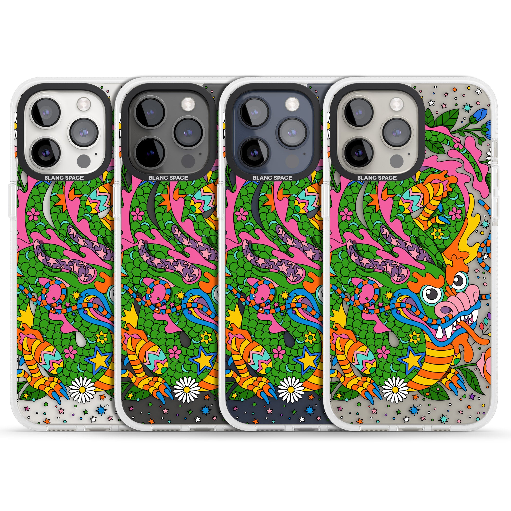 Psychedelic Jungle Dragon iPhone 15 Pro Max / 15 Pro / 14 Pro Max / 14 Pro / 13 Pro Clear Case Impact Air - Blanc Space