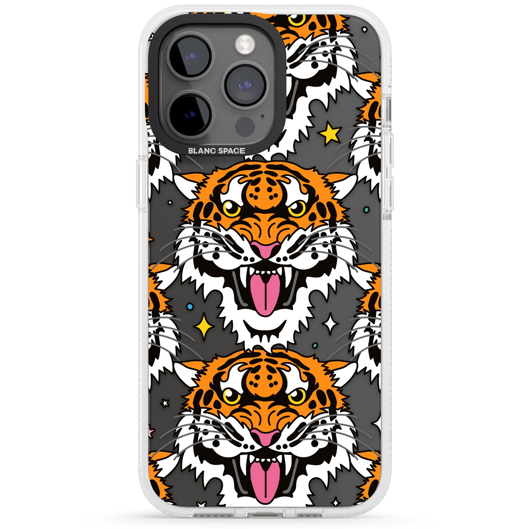 Fierce Jungle Tigers iPhone 15 Pro Max / 15 Pro / 14 Pro Max / 14 Pro / 13 Pro Clear Case Impact Air - Blanc Space