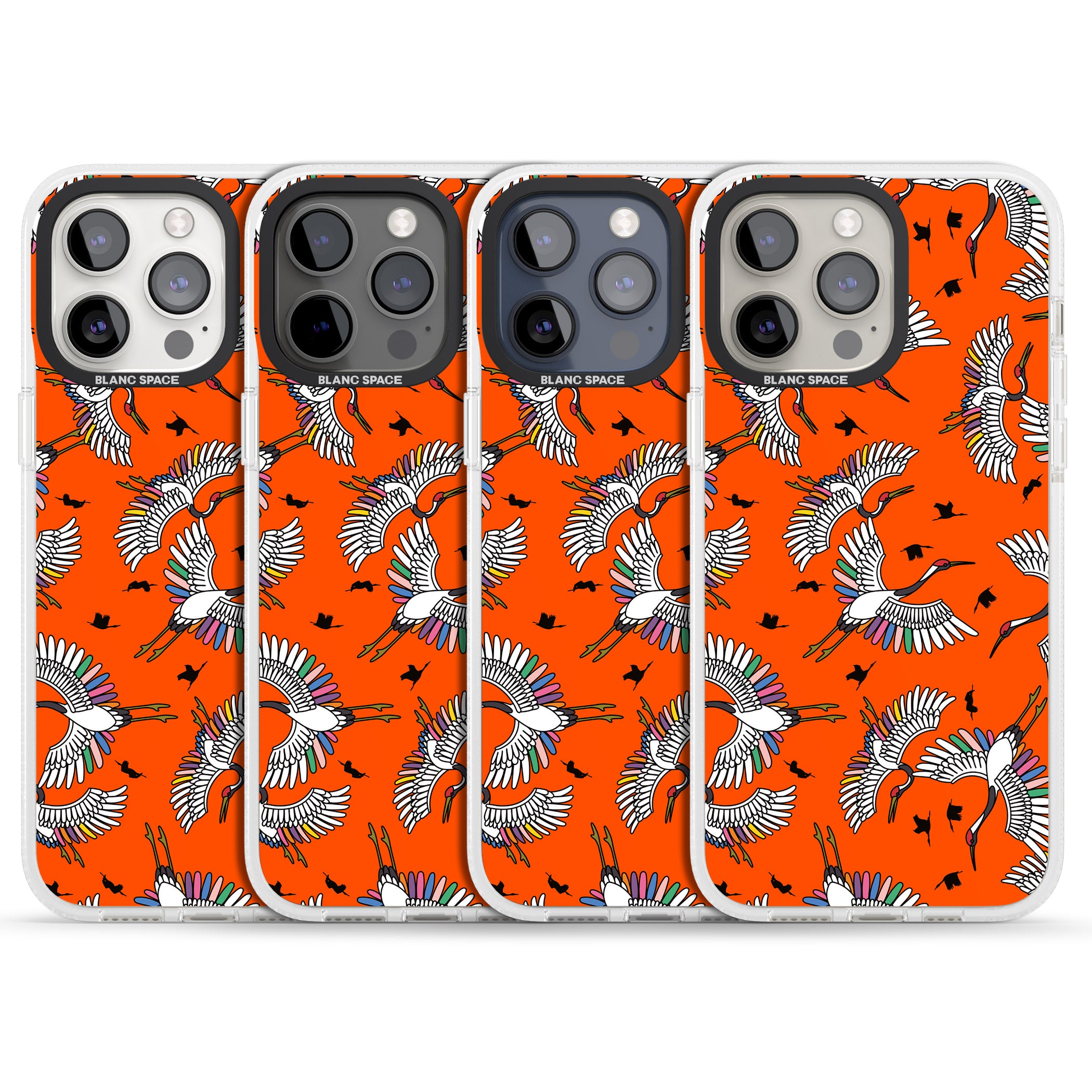 Colourful Crane Pattern (Orange) iPhone 15 Pro Max / 15 Pro / 14 Pro Max / 14 Pro / 13 Pro Clear Case Impact Air - Blanc Space
