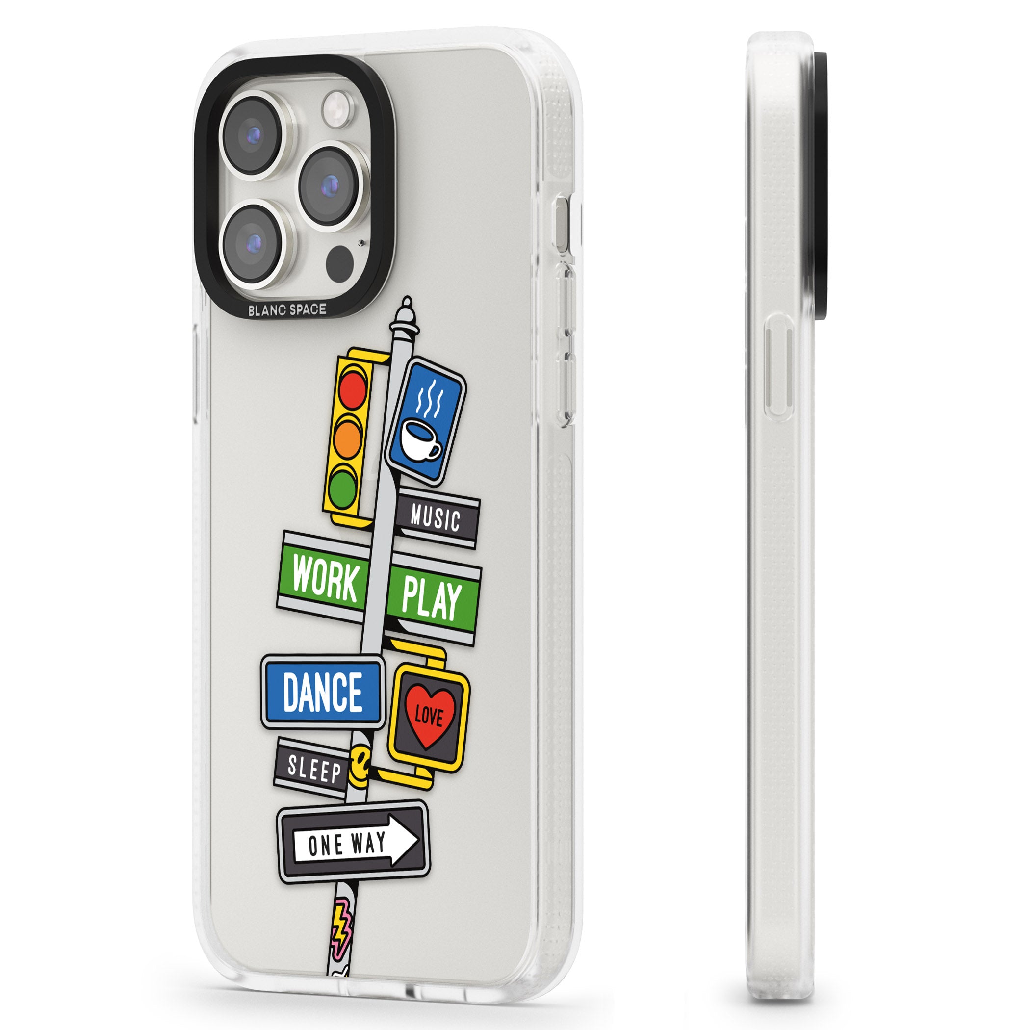 Mood Street Signs iPhone 15 Pro Max / 15 Pro / 14 Pro Max / 14 Pro / 13 Pro Clear Case Impact Air - Blanc Space