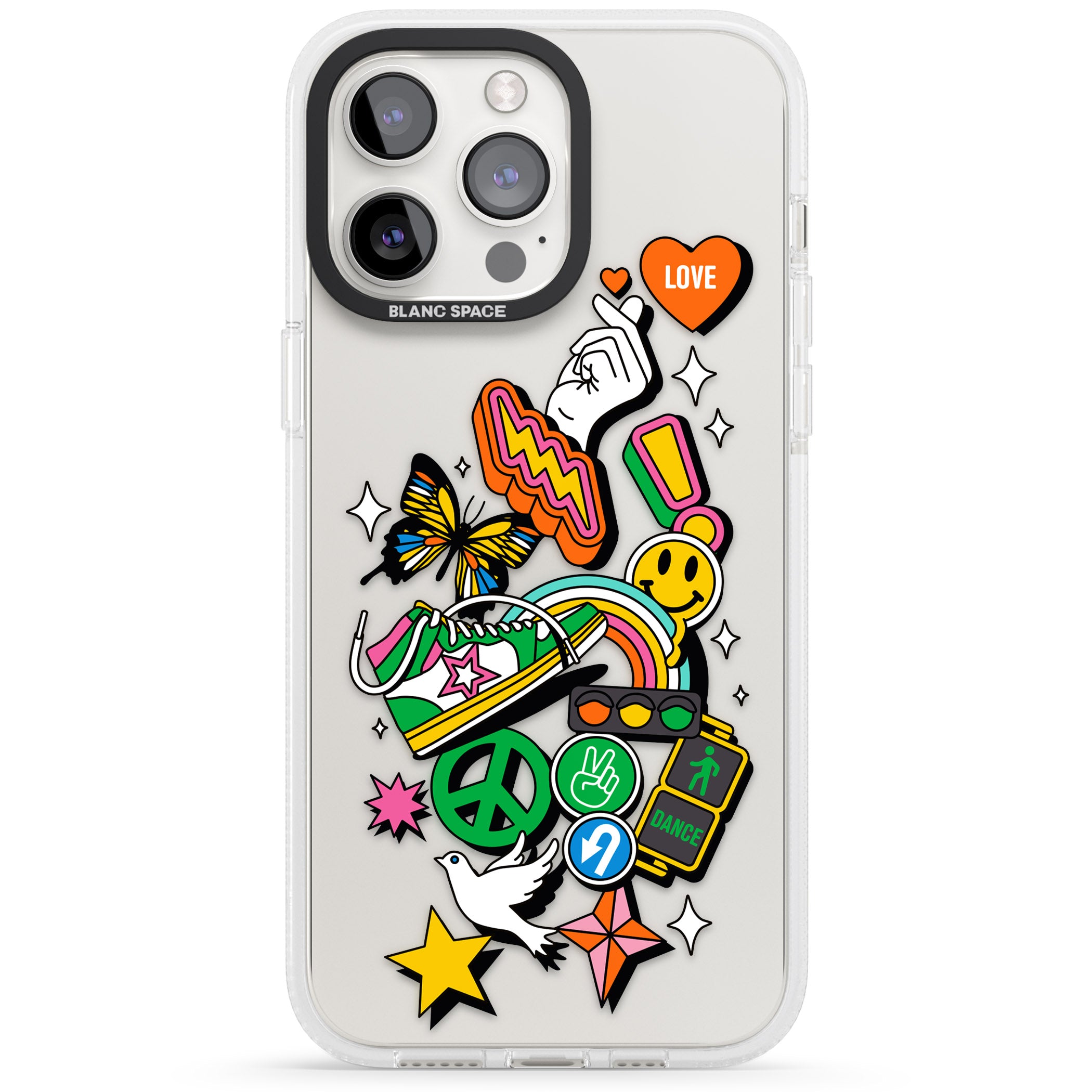 Nostalgic Sticker Collage iPhone 15 Pro Max / 15 Pro / 14 Pro Max / 14 Pro / 13 Pro Clear Case Impact Air - Blanc Space