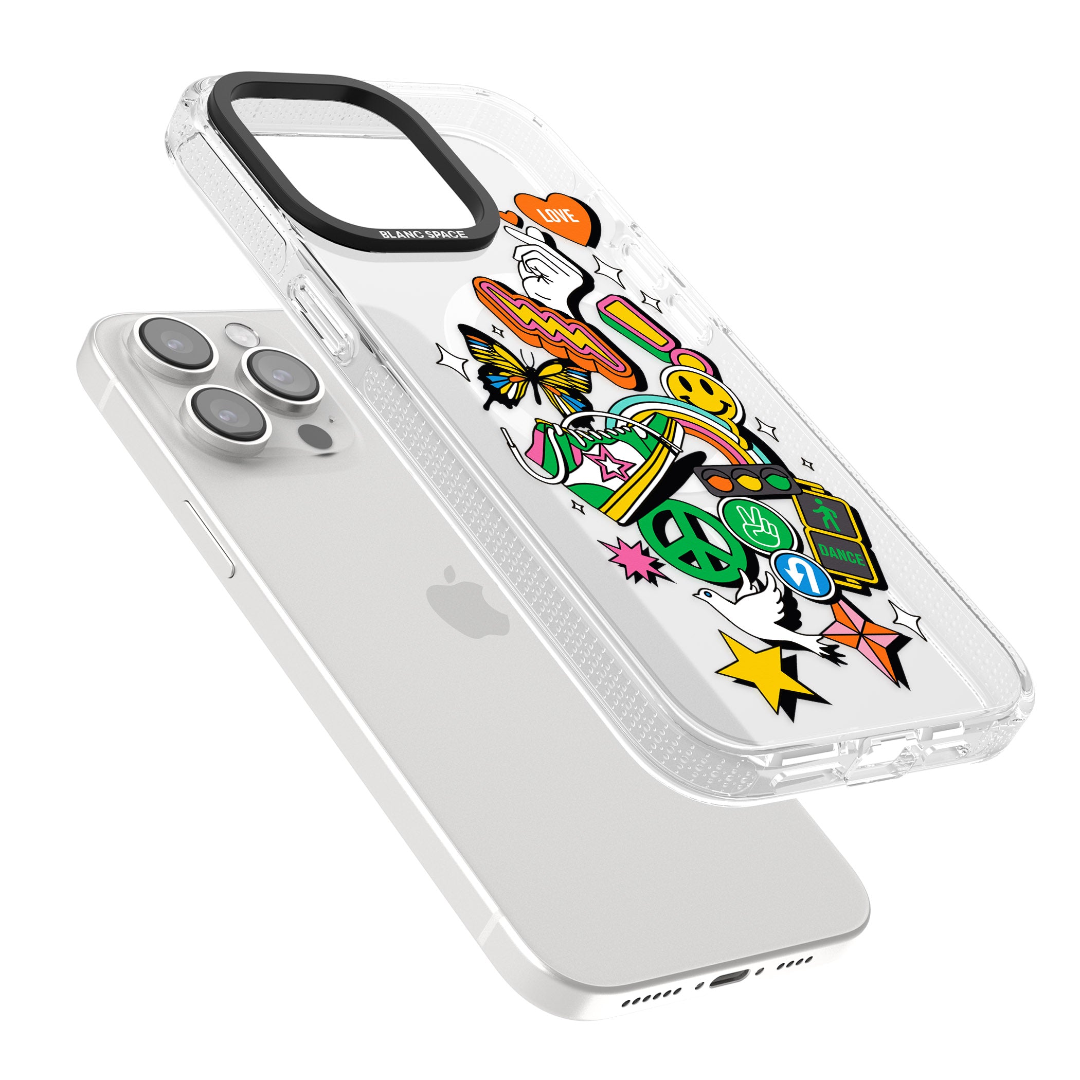 Nostalgic Sticker Collage iPhone 15 Pro Max / 15 Pro / 14 Pro Max / 14 Pro / 13 Pro Clear Case Impact Air - Blanc Space