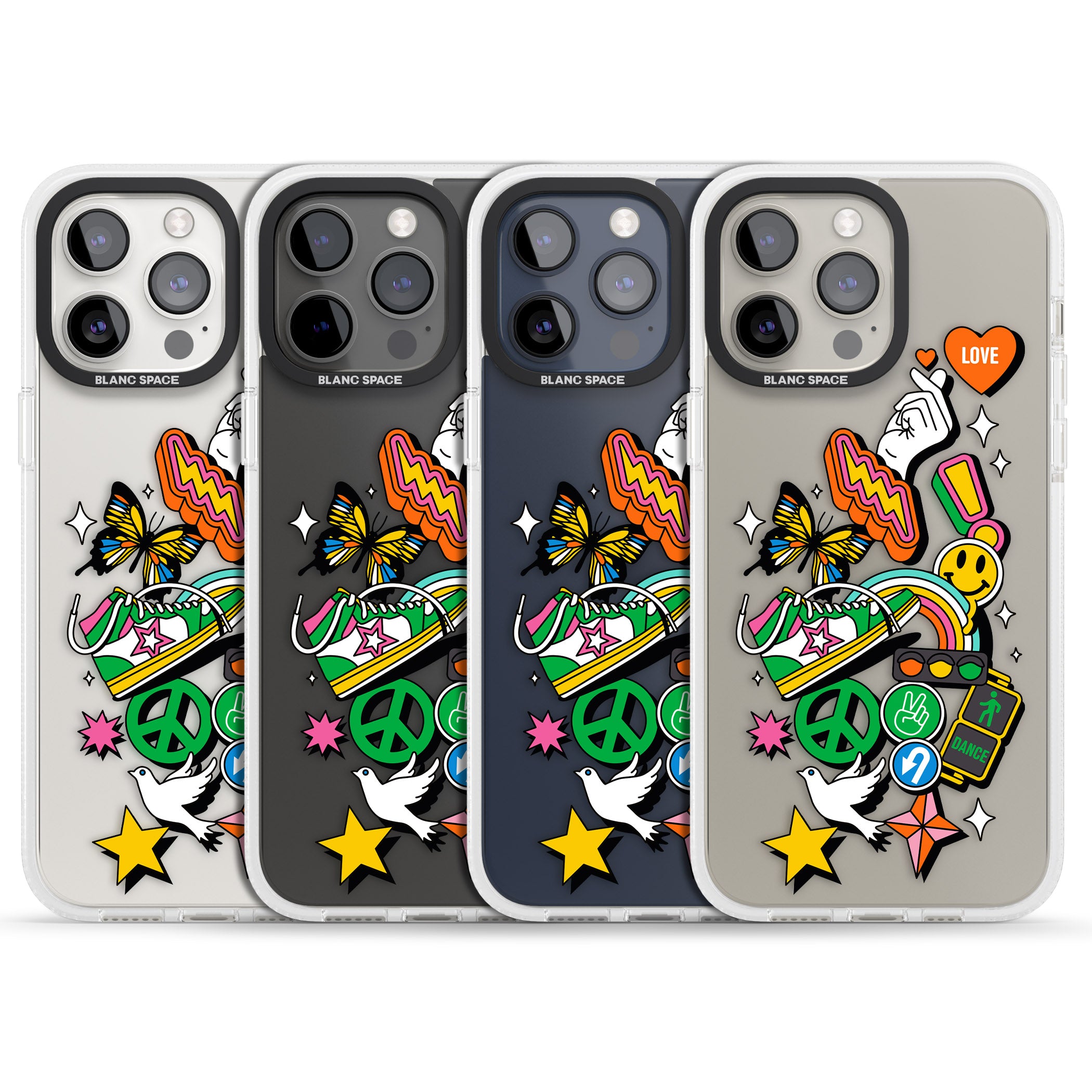 Nostalgic Sticker Collage iPhone 15 Pro Max / 15 Pro / 14 Pro Max / 14 Pro / 13 Pro Clear Case Impact Air - Blanc Space