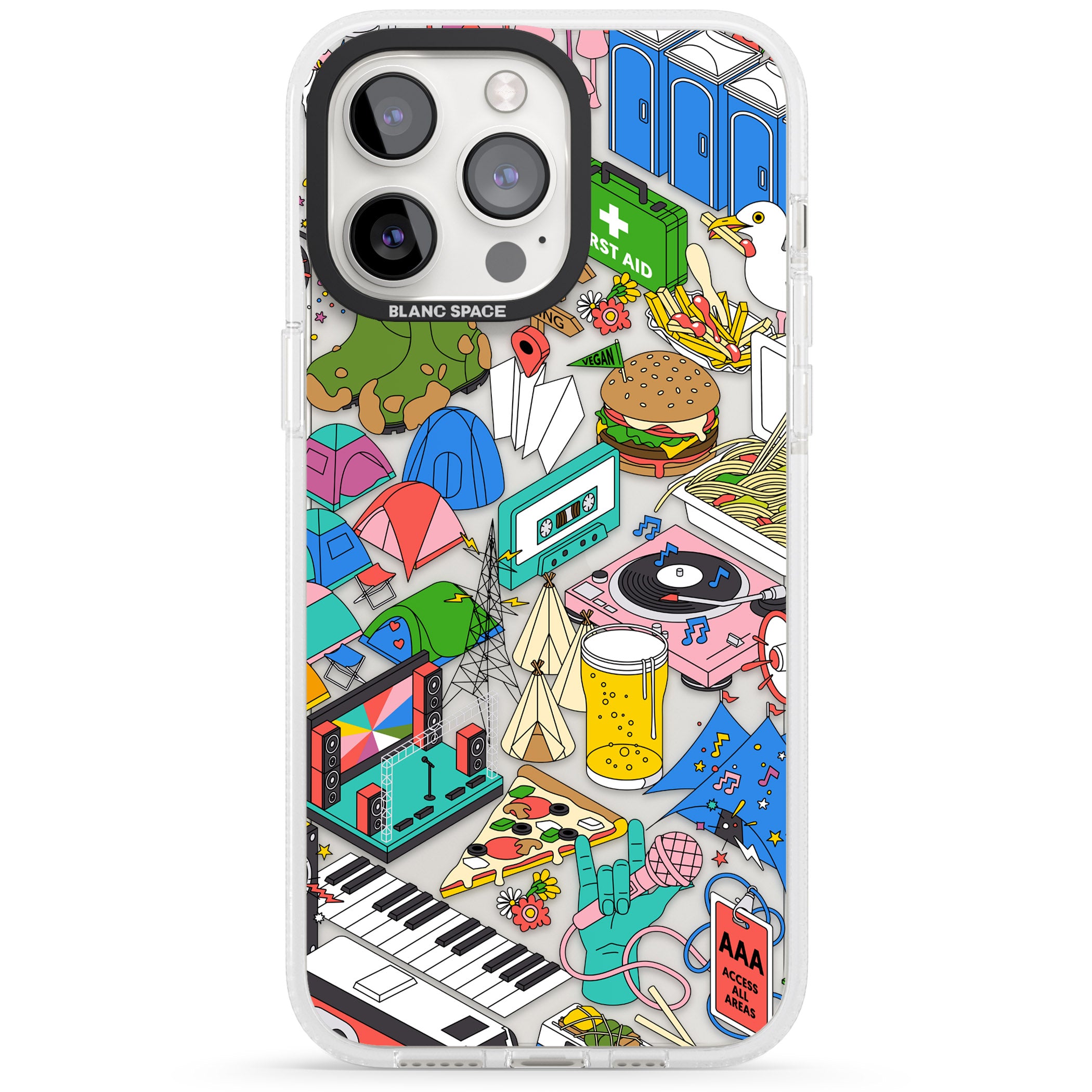 Festival Frenzy iPhone 15 Pro Max / 15 Pro / 14 Pro Max / 14 Pro / 13 Pro Clear Case Impact Air - Blanc Space