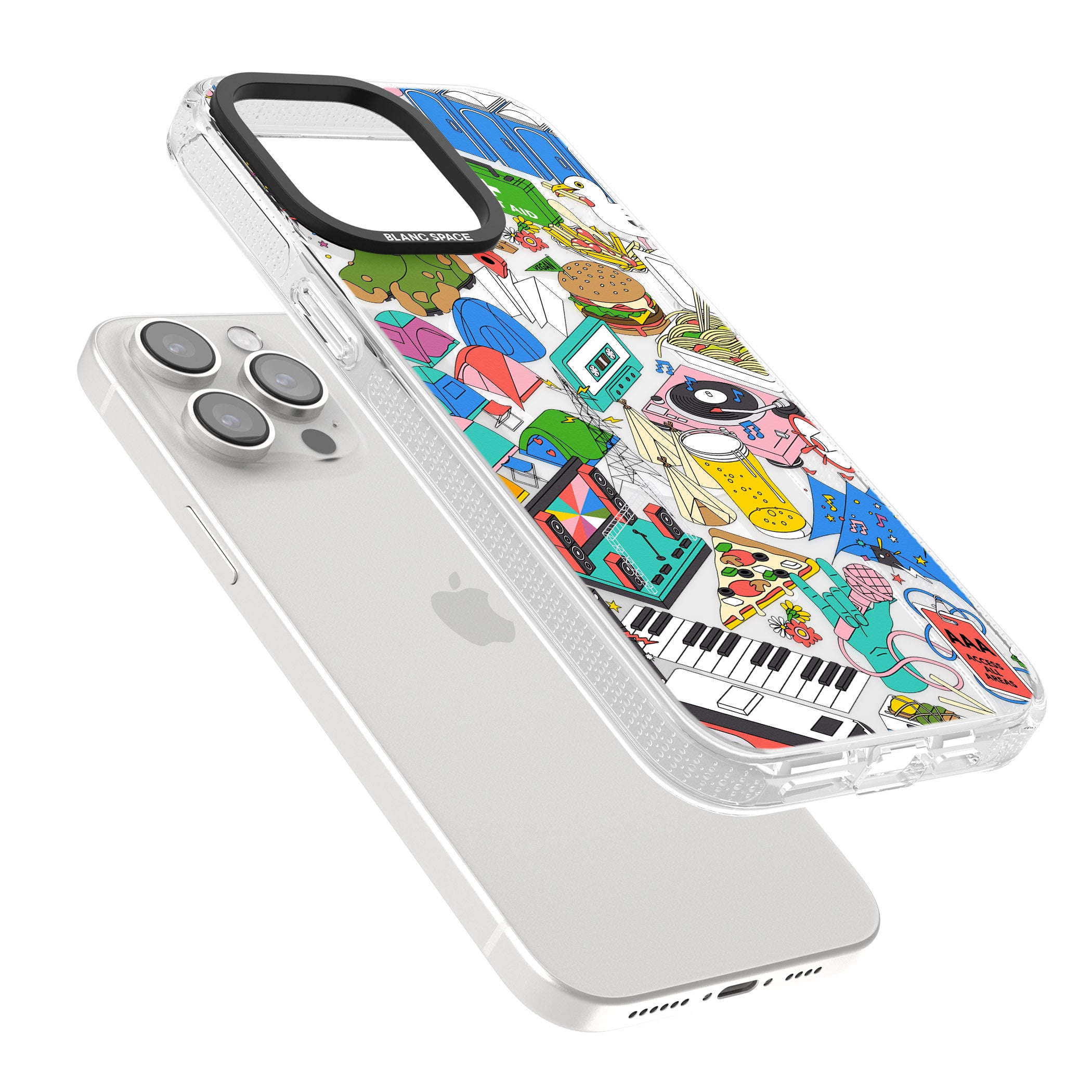 Festival Frenzy iPhone 15 Pro Max / 15 Pro / 14 Pro Max / 14 Pro / 13 Pro Clear Case Impact Air - Blanc Space