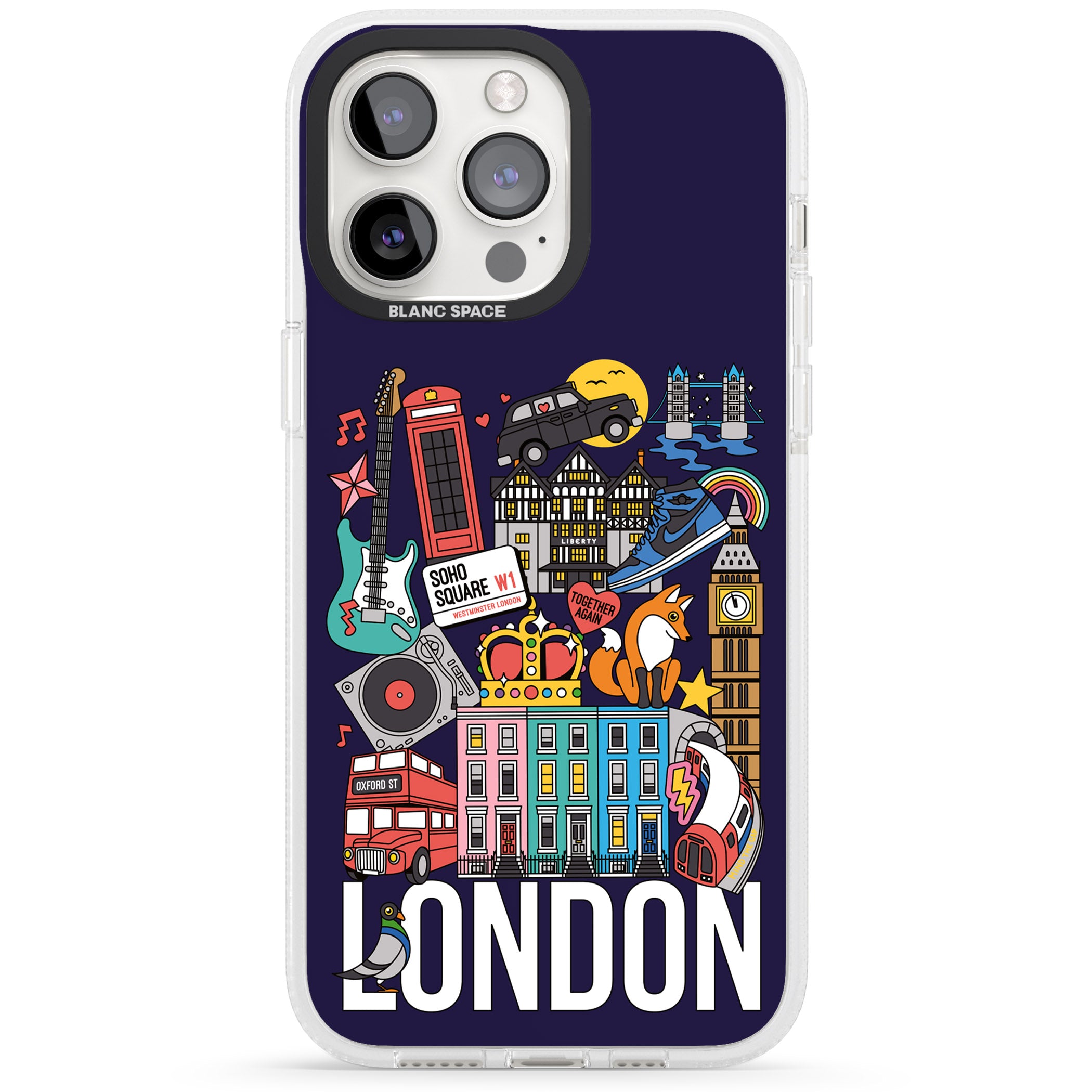 London Calling iPhone 15 Pro Max / 15 Pro / 14 Pro Max / 14 Pro / 13 Pro Clear Case Impact Air - Blanc Space