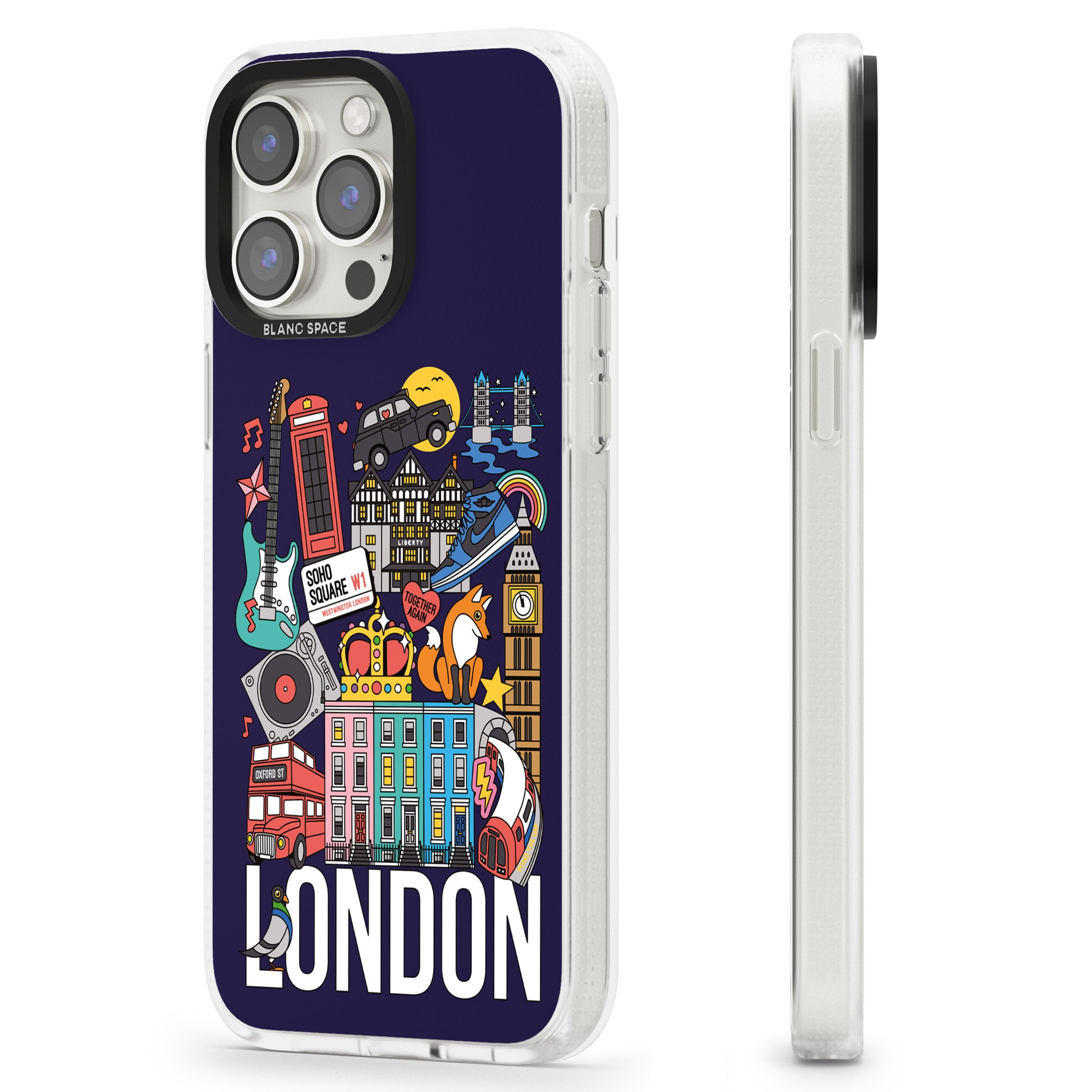 London Calling iPhone 15 Pro Max / 15 Pro / 14 Pro Max / 14 Pro / 13 Pro Clear Case Impact Air - Blanc Space