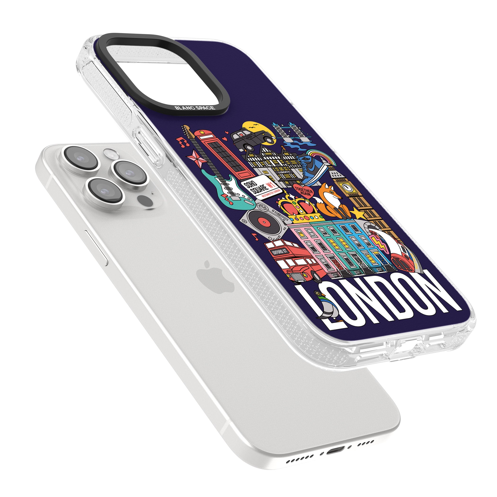 London Calling iPhone 15 Pro Max / 15 Pro / 14 Pro Max / 14 Pro / 13 Pro Clear Case Impact Air - Blanc Space