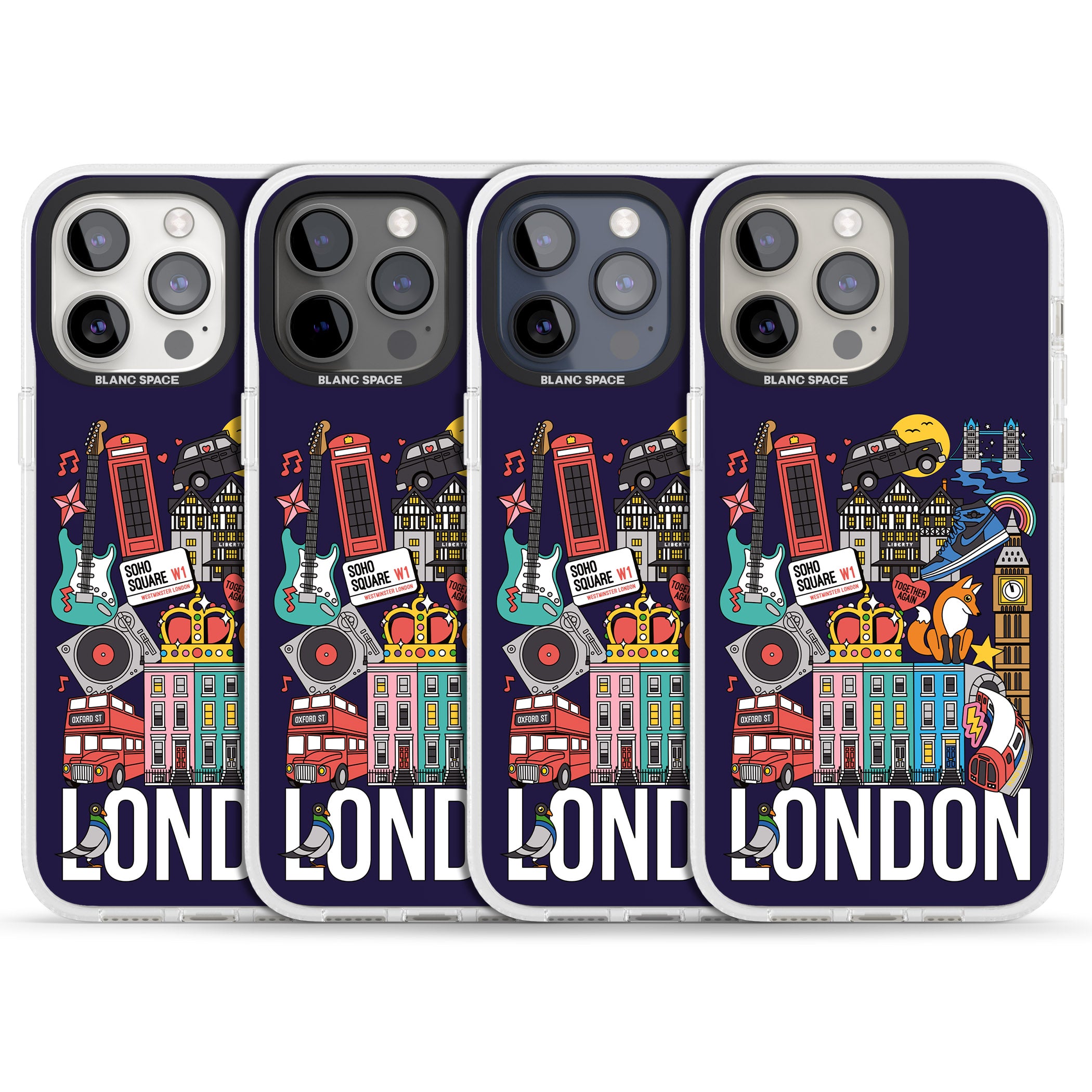 London Calling iPhone 15 Pro Max / 15 Pro / 14 Pro Max / 14 Pro / 13 Pro Clear Case Impact Air - Blanc Space