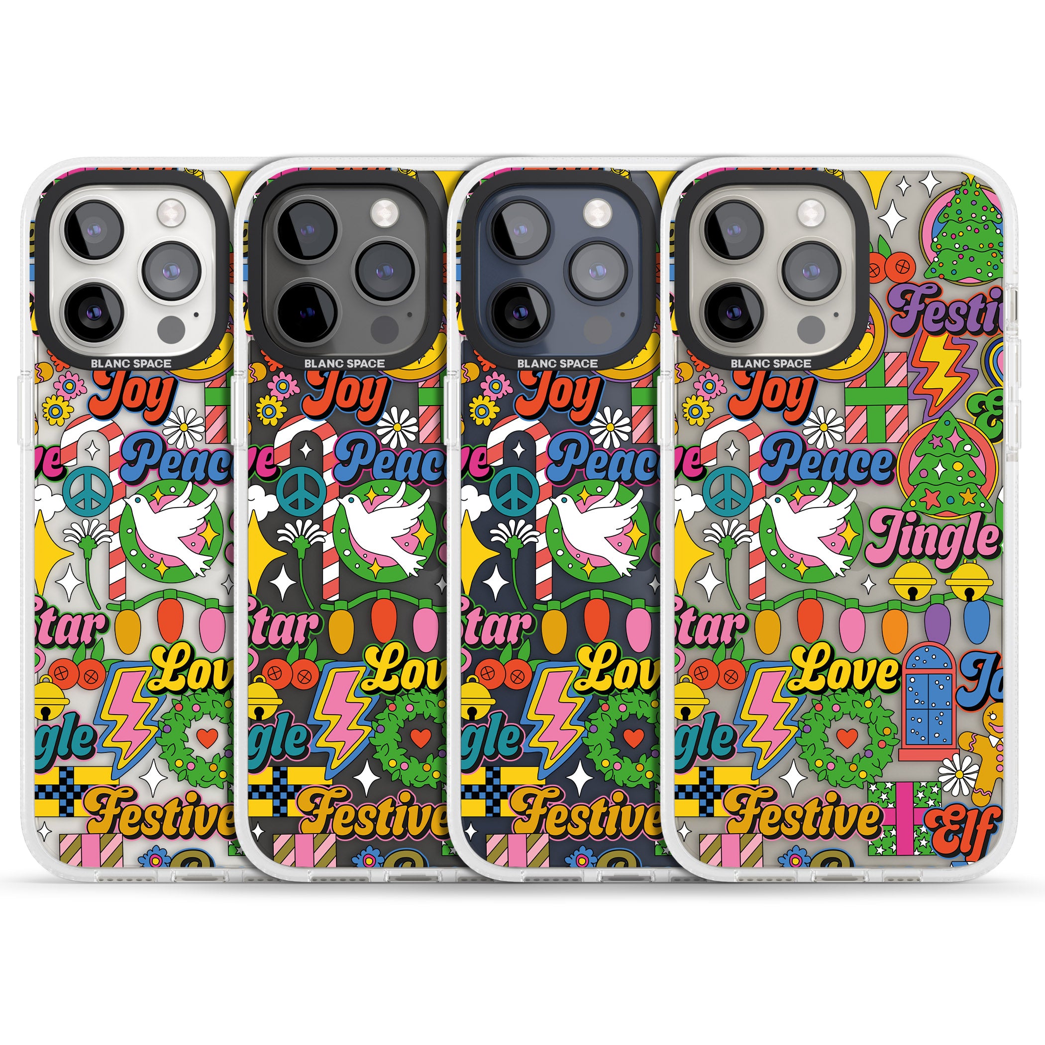 Peace & Festivities iPhone 15 Pro Max / 15 Pro / 14 Pro Max / 14 Pro / 13 Pro Clear Case Impact Air - Blanc Space