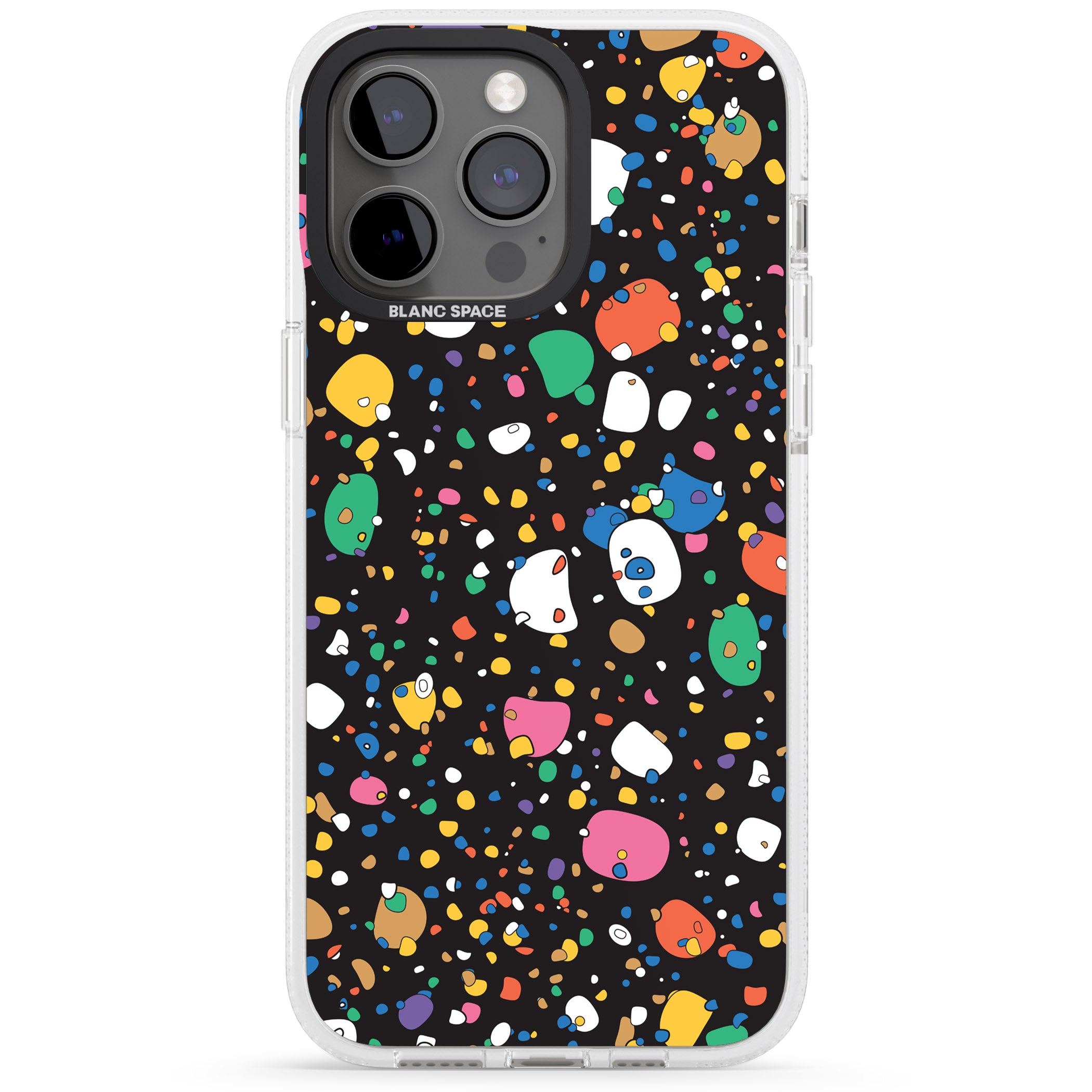Colourful Confetti Pebbles (Black) iPhone 15 Pro Max / 15 Pro / 14 Pro Max / 14 Pro / 13 Pro Clear Case Impact Air - Blanc Space