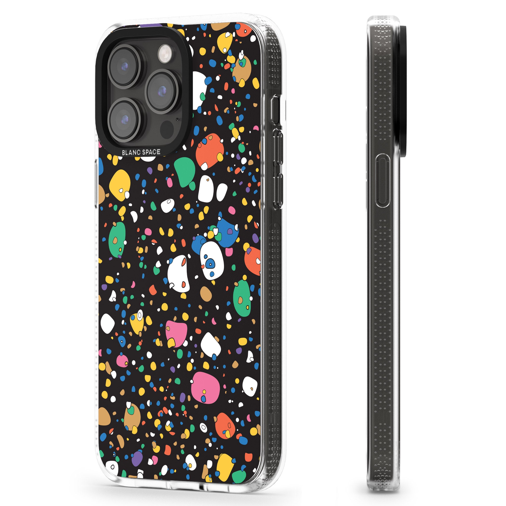 Colourful Confetti Pebbles (Black) iPhone 15 Pro Max / 15 Pro / 14 Pro Max / 14 Pro / 13 Pro Clear Case Impact Air - Blanc Space