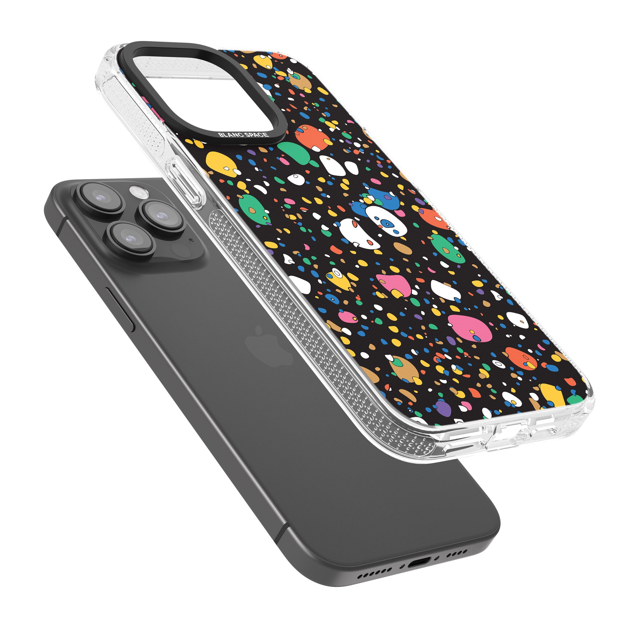 Colourful Confetti Pebbles (Black) iPhone 15 Pro Max / 15 Pro / 14 Pro Max / 14 Pro / 13 Pro Clear Case Impact Air - Blanc Space