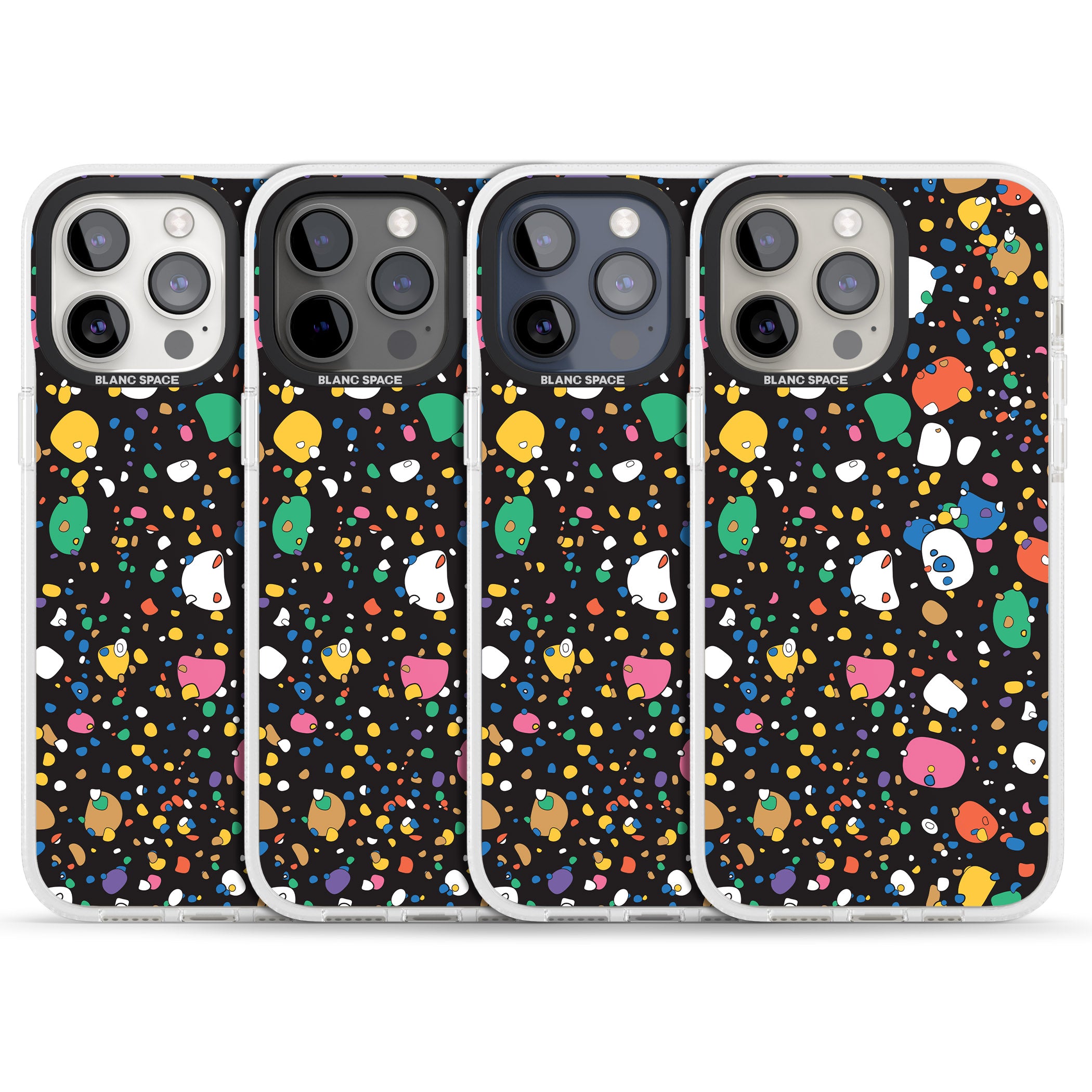 Colourful Confetti Pebbles (Black) iPhone 15 Pro Max / 15 Pro / 14 Pro Max / 14 Pro / 13 Pro Clear Case Impact Air - Blanc Space
