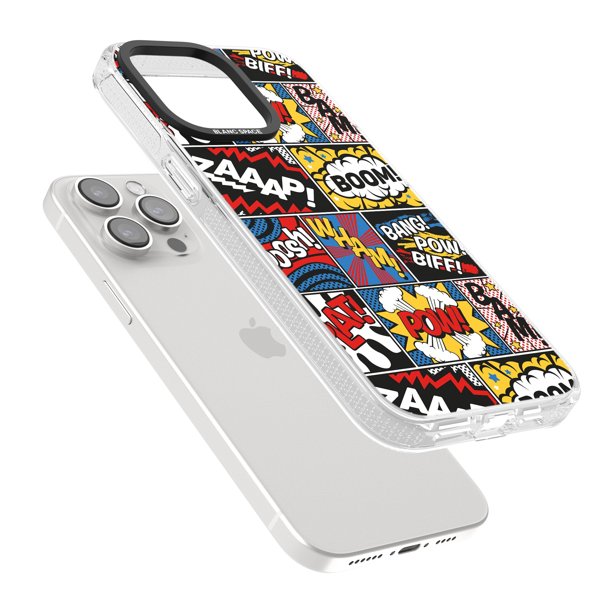 Onomatopoeia iPhone 15 Pro Max / 15 Pro / 14 Pro Max / 14 Pro / 13 Pro Clear Case Impact Air - Blanc Space