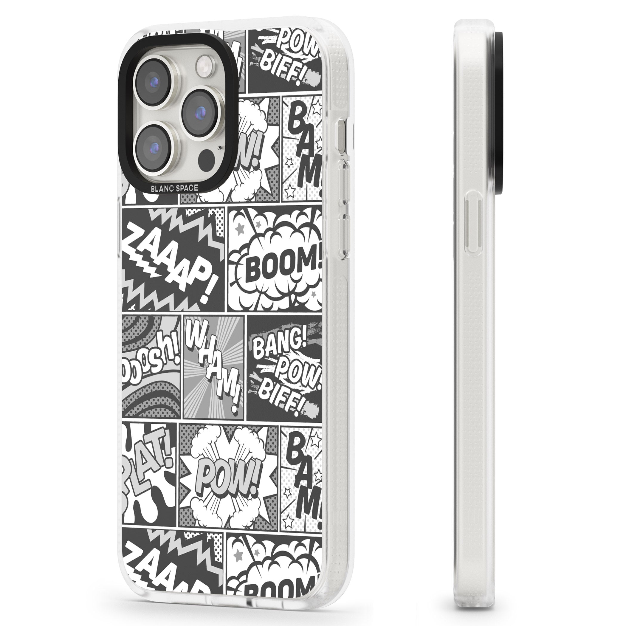 Onomatopoeia (Black & White) iPhone 15 Pro Max / 15 Pro / 14 Pro Max / 14 Pro / 13 Pro Clear Case Impact Air - Blanc Space