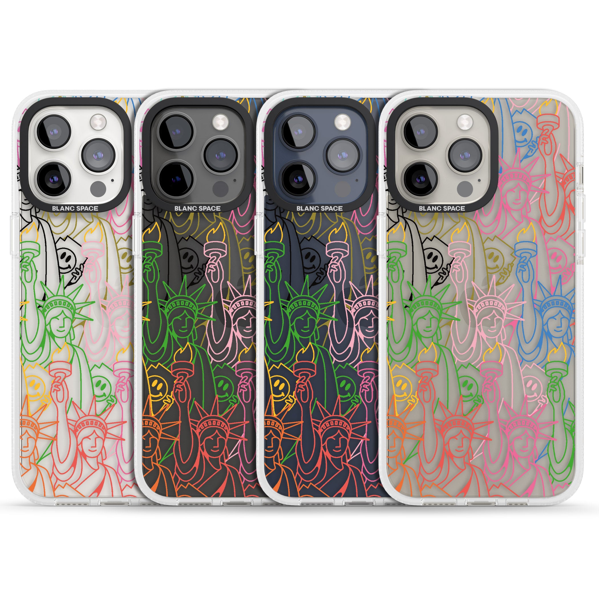 Multicolour Liberty Line Pattern iPhone 15 Pro Max / 15 Pro / 14 Pro Max / 14 Pro / 13 Pro Clear Case Impact Air - Blanc Space